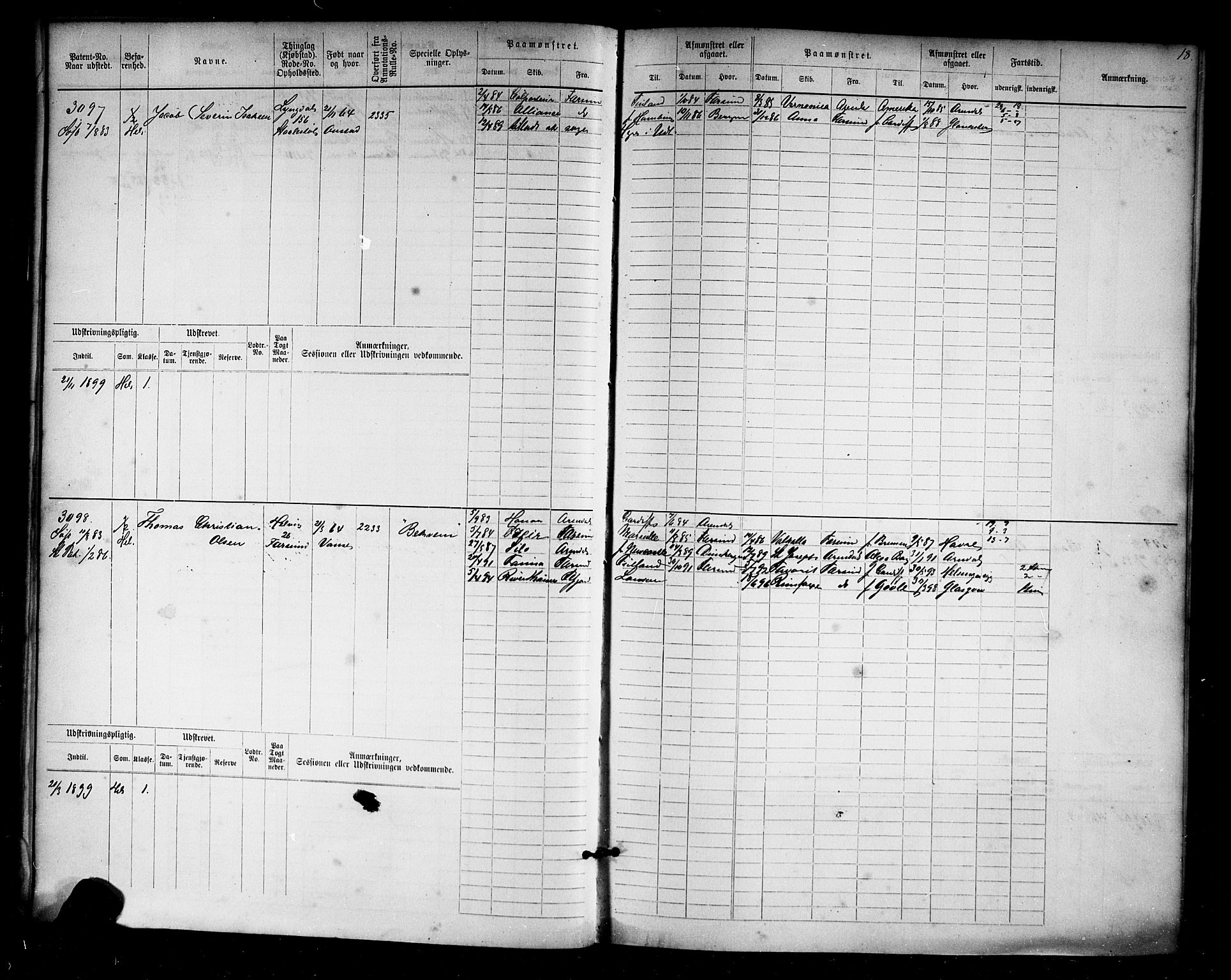 Farsund mønstringskrets, AV/SAK-2031-0017/F/Fb/L0019: Hovedrulle nr 3067-3832, Z-11, 1882-1922, s. 19