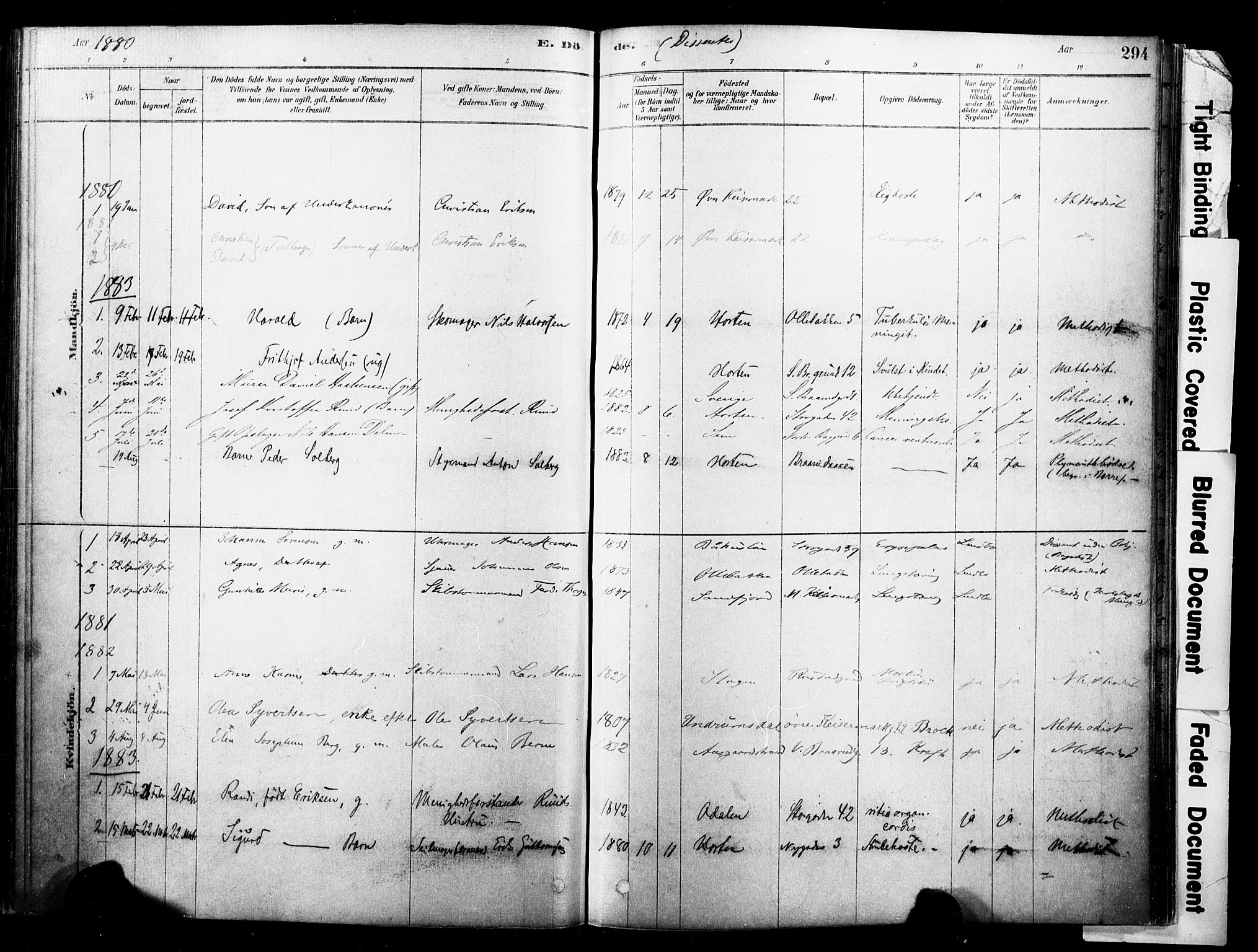 Horten kirkebøker, AV/SAKO-A-348/F/Fa/L0003: Ministerialbok nr. 3, 1878-1887, s. 294
