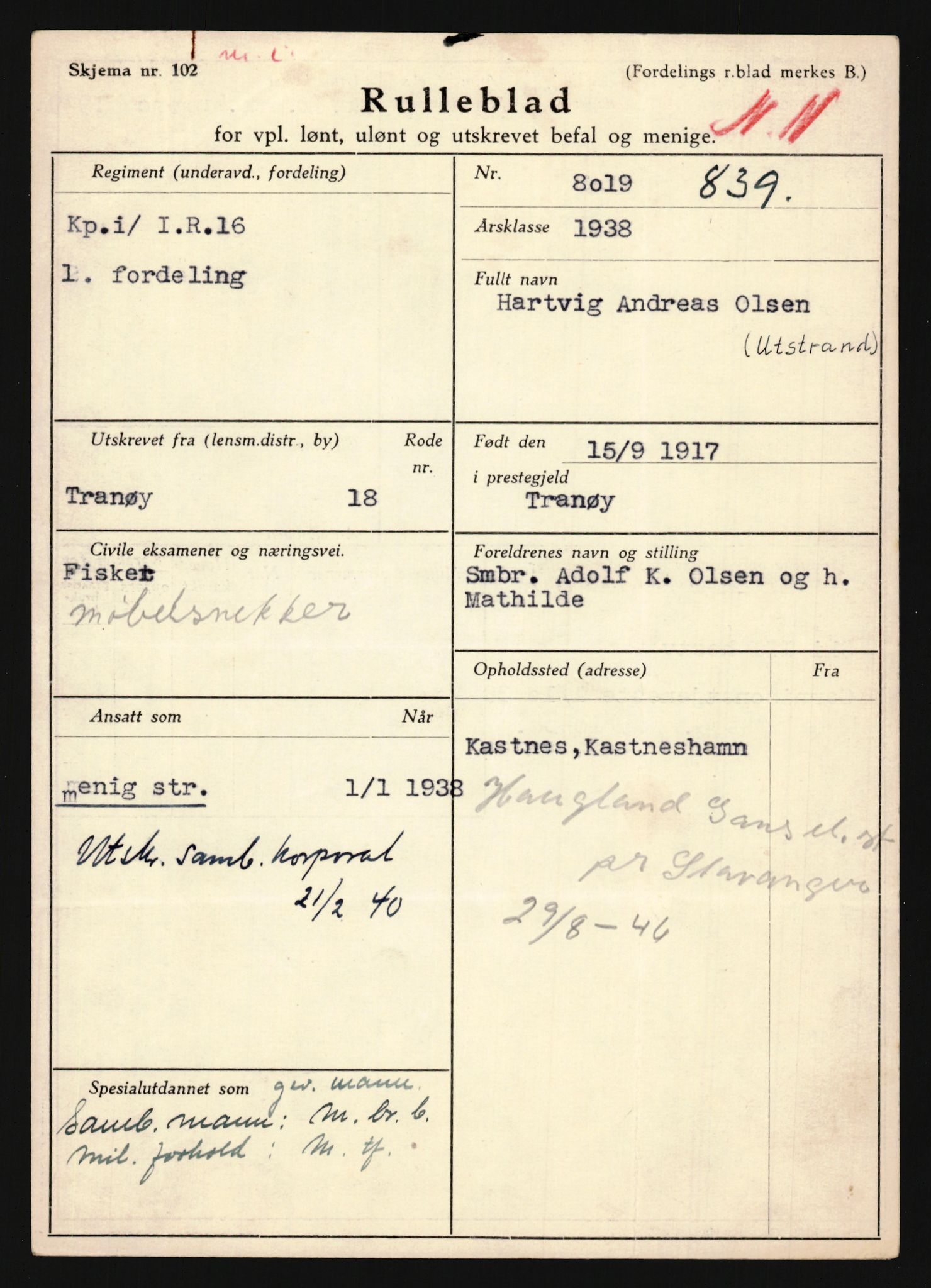 Forsvaret, Troms infanteriregiment nr. 16, AV/RA-RAFA-3146/P/Pa/L0022: Rulleblad for regimentets menige mannskaper, årsklasse 1938, 1938, s. 1227