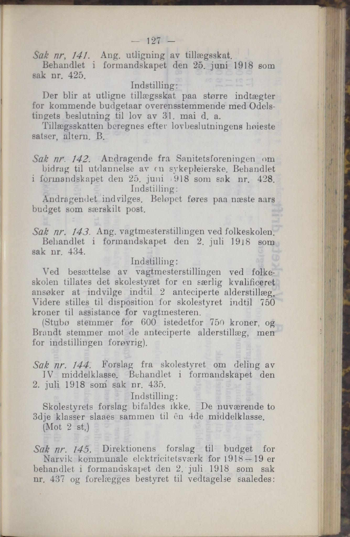 Narvik kommune. Formannskap , AIN/K-18050.150/A/Ab/L0008: Møtebok, 1918