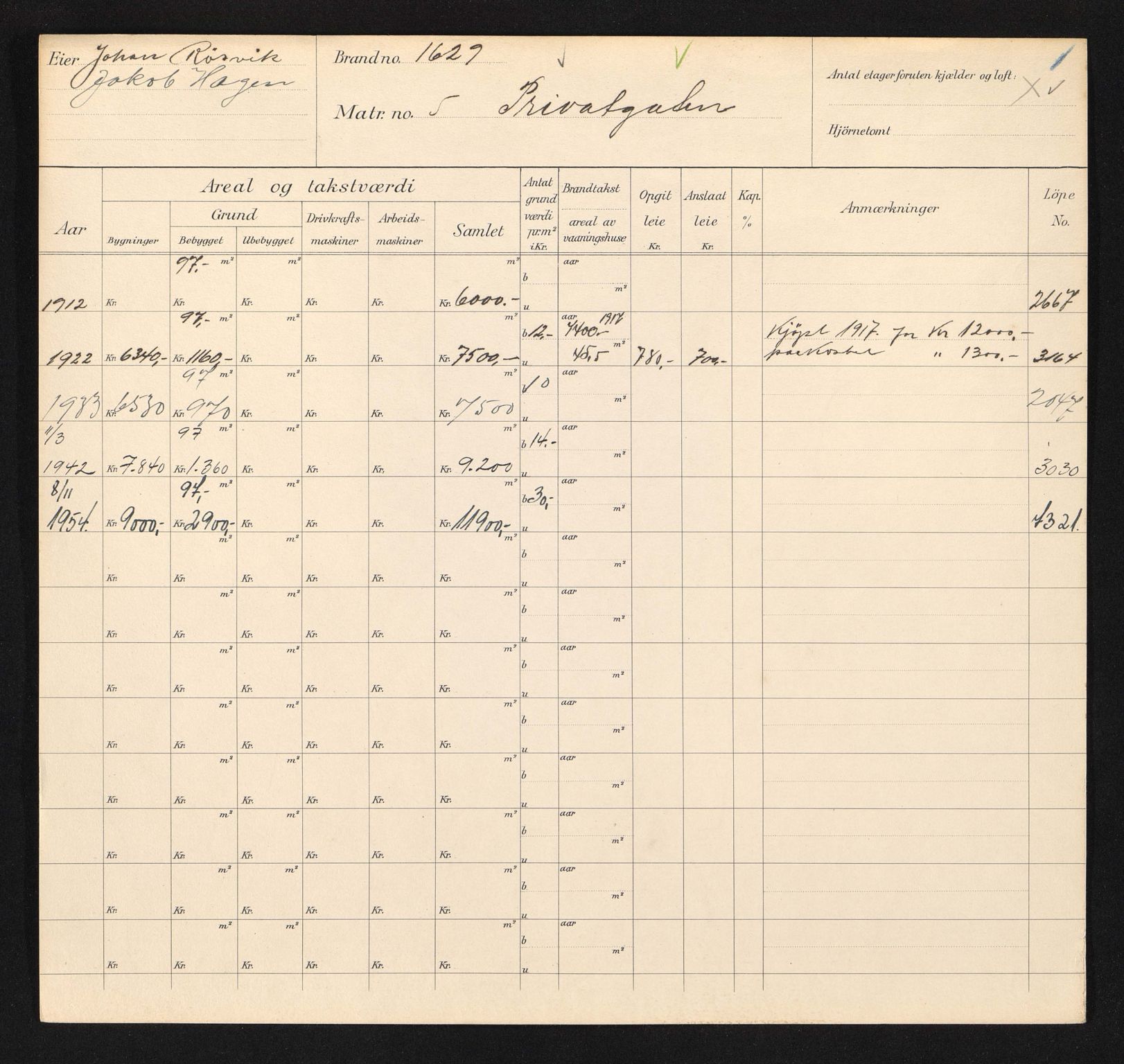 Stavanger kommune. Skattetakstvesenet, BYST/A-0440/F/Fa/Faa/L0036/0007: Skattetakstkort / Privatgata 2 - Prostebakken - Pyntesundveien 14a