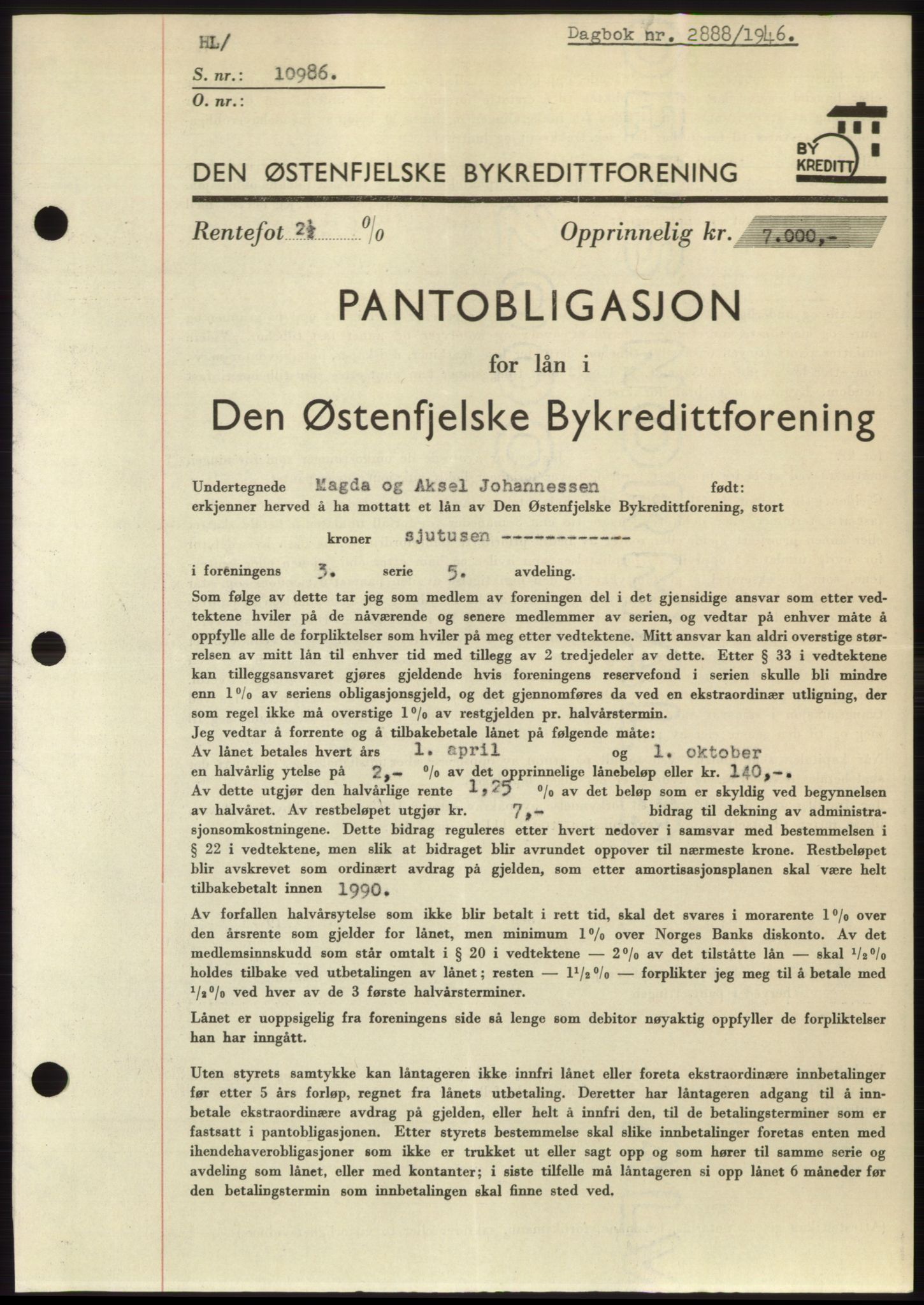 Moss sorenskriveri, SAO/A-10168: Pantebok nr. B16, 1946-1947, Dagboknr: 2888/1946