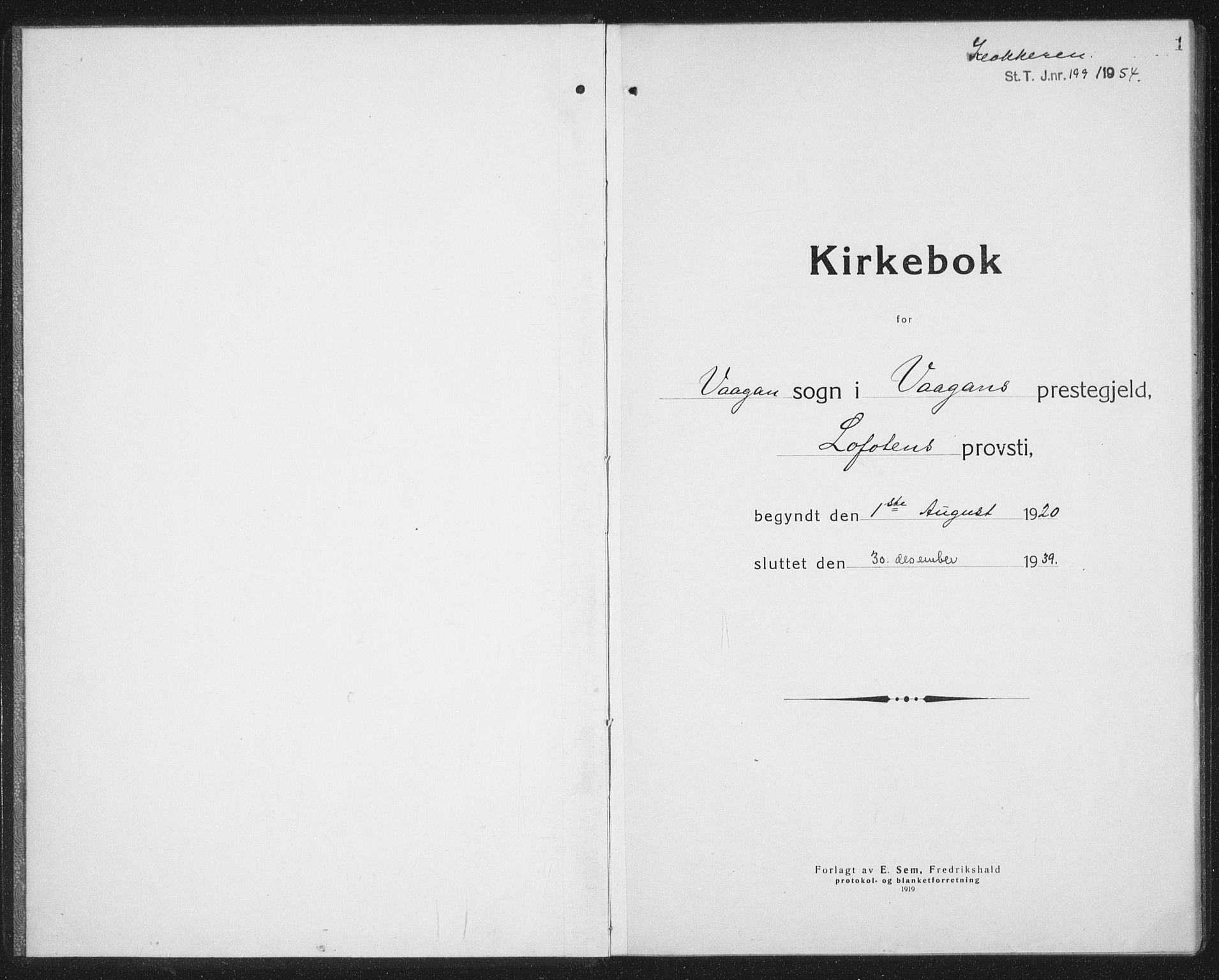 Ministerialprotokoller, klokkerbøker og fødselsregistre - Nordland, SAT/A-1459/874/L1082: Klokkerbok nr. 874C11, 1920-1939, s. 1