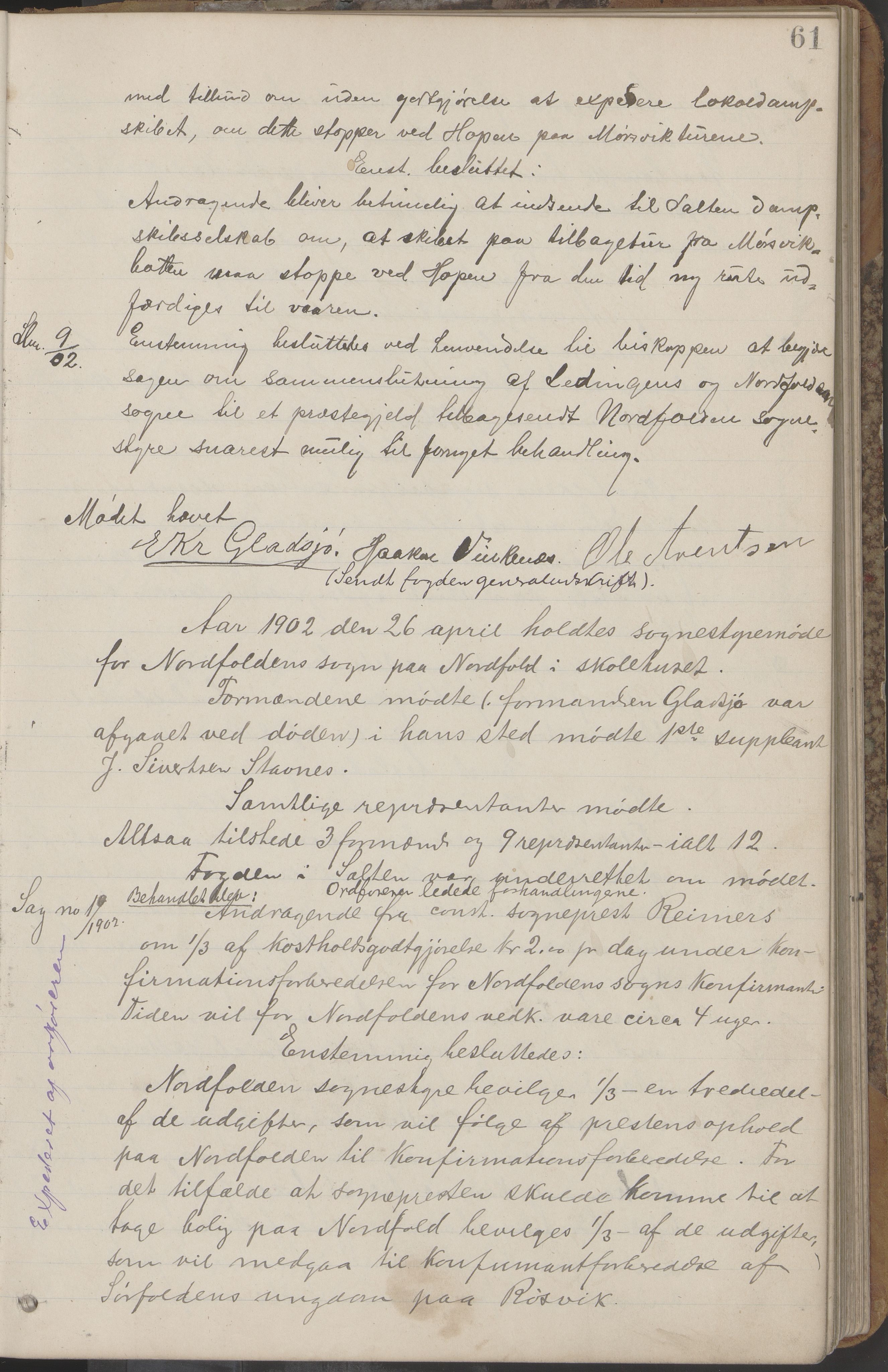 Kjerringøy kommune. Formannskapet, AIN/K-18441.150/A/Aa/L0002: Forhandlingsprotokoll Norfolden- Kjerringø formanskap, 1900-1911