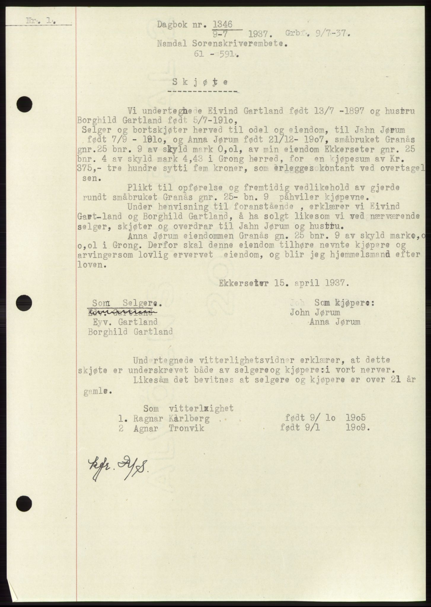 Namdal sorenskriveri, SAT/A-4133/1/2/2C: Pantebok nr. -, 1937-1939, Tingl.dato: 09.07.1937