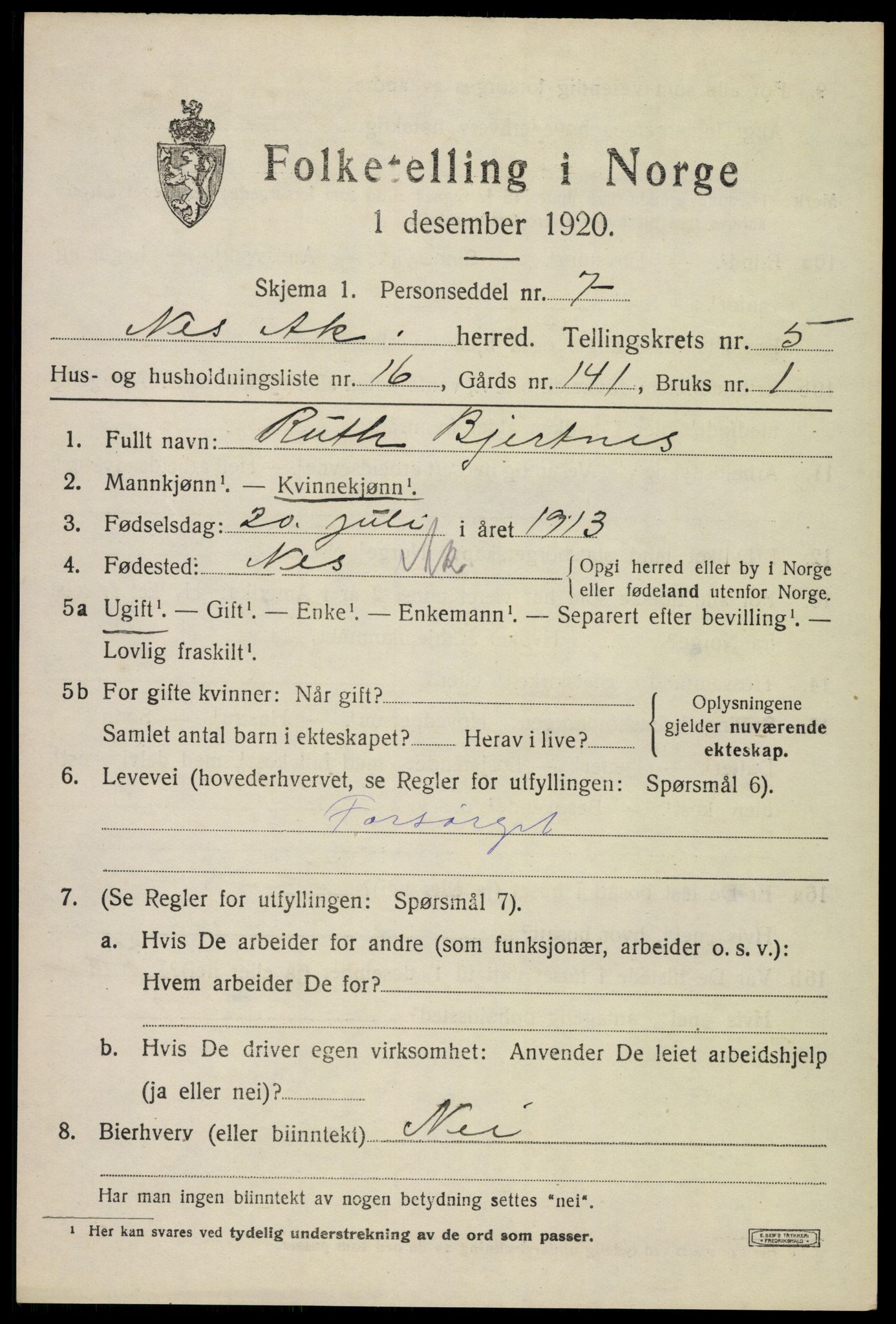 SAO, Folketelling 1920 for 0236 Nes herred, 1920, s. 6622