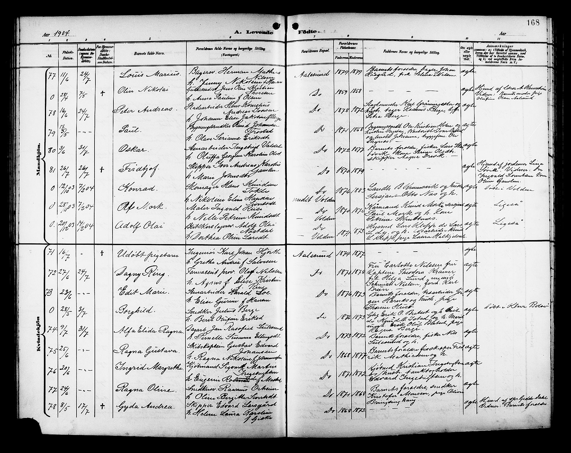 Ministerialprotokoller, klokkerbøker og fødselsregistre - Møre og Romsdal, AV/SAT-A-1454/529/L0468: Klokkerbok nr. 529C05, 1897-1908, s. 168