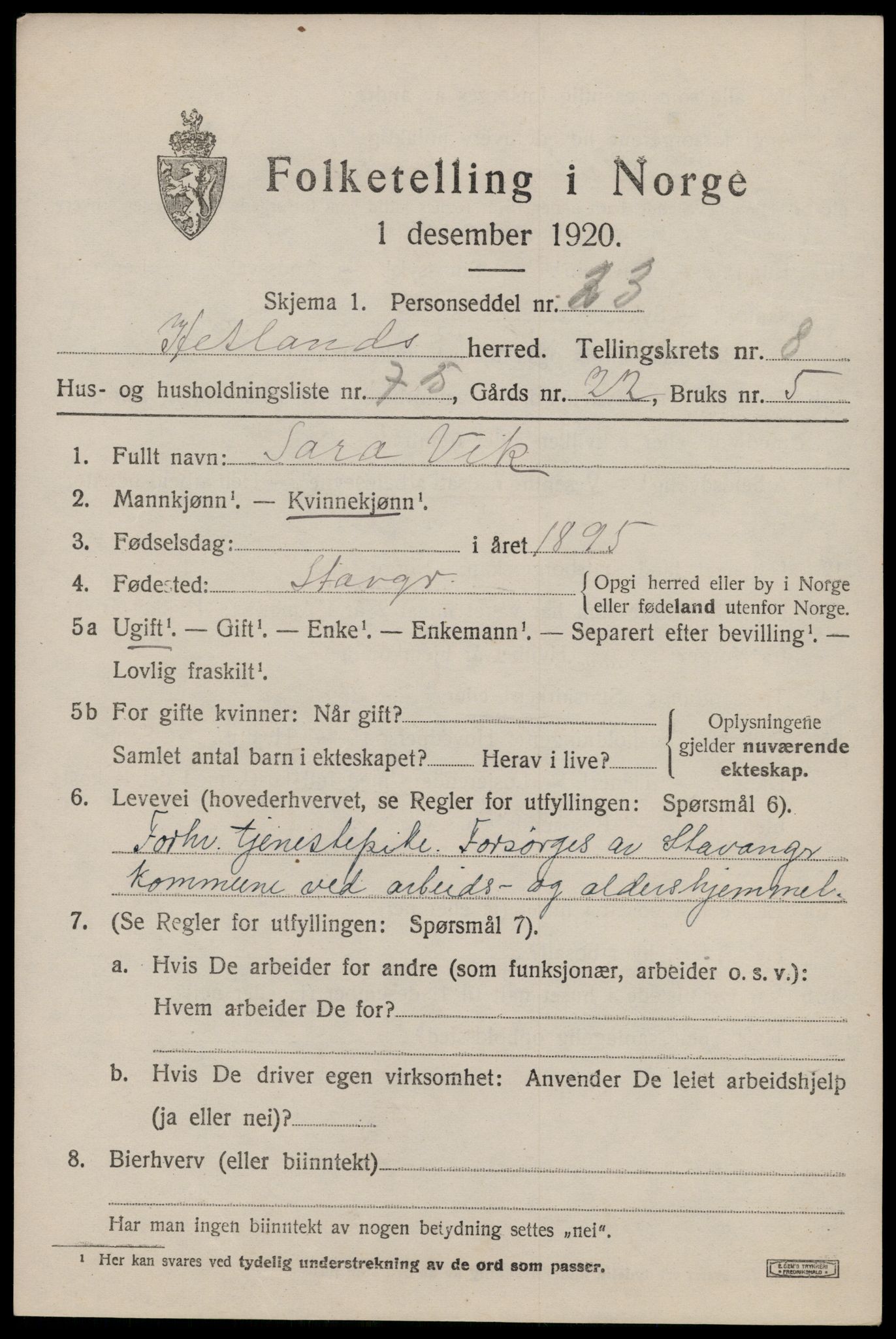 SAST, Folketelling 1920 for 1126 Hetland herred, 1920, s. 16769