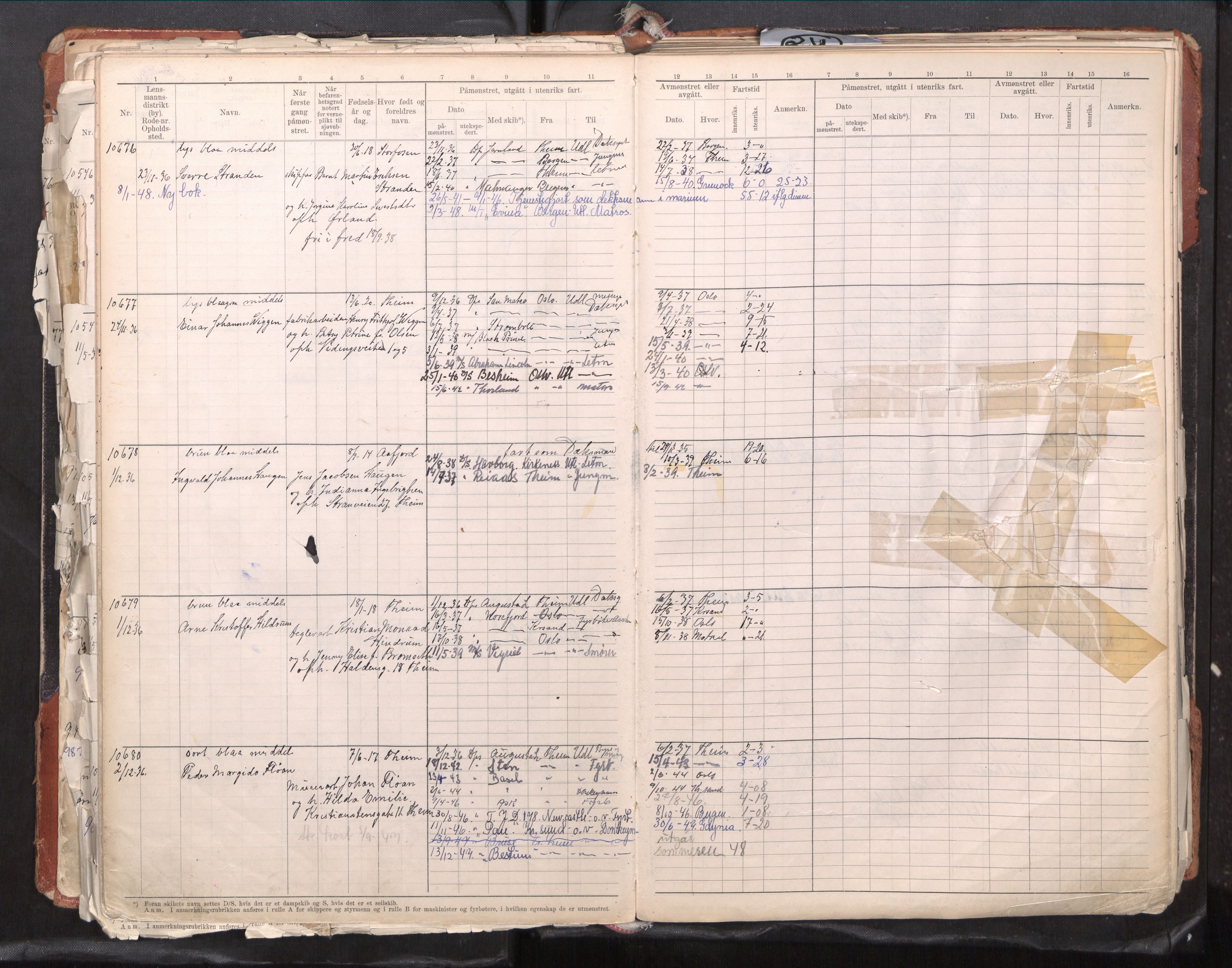 Trondheim sjømannskontor, AV/SAT-A-4709/2/1/1c/L0024: Sjøfartshovedrulle, 1932-1945