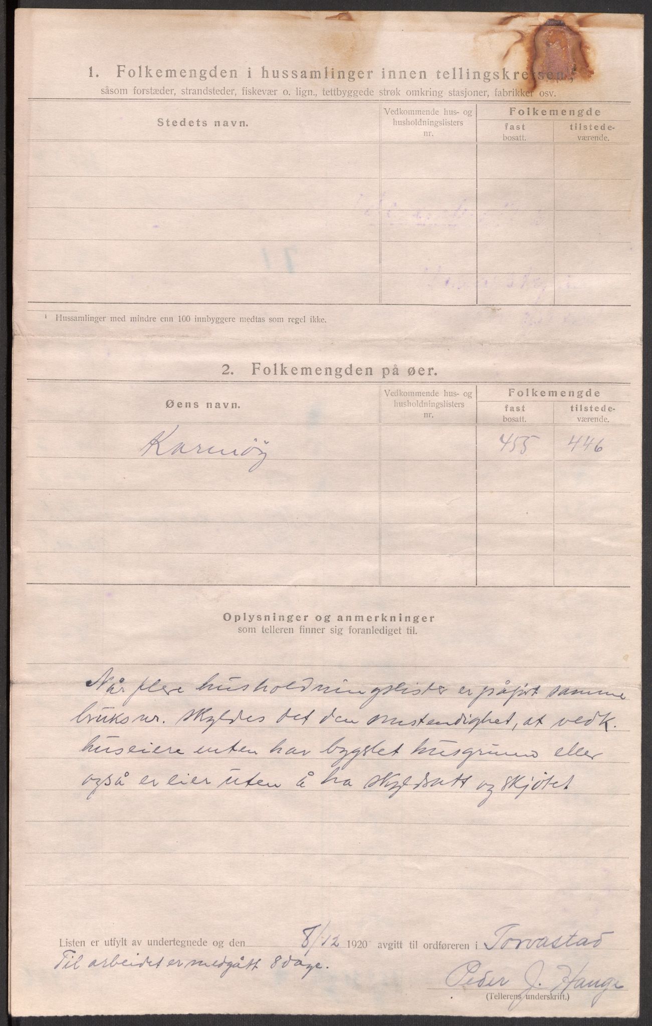SAST, Folketelling 1920 for 1152 Torvastad herred, 1920, s. 11