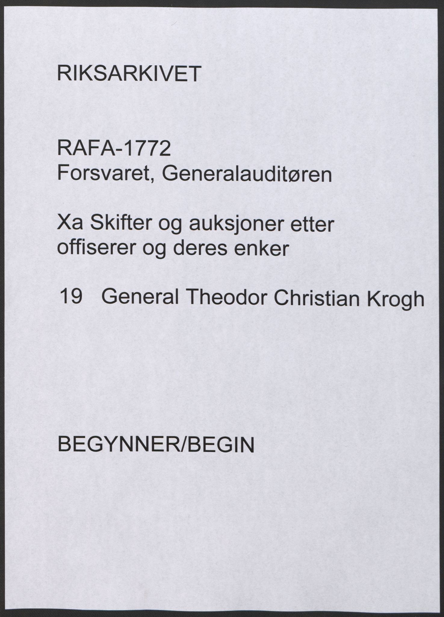 Forsvaret, Generalauditøren, RA/RAFA-1772/F/Fj/Fja/L0019: General Th. Krogh (S. 433, 447, 456, 469) 1798 -1803., 1798-1803, s. 1