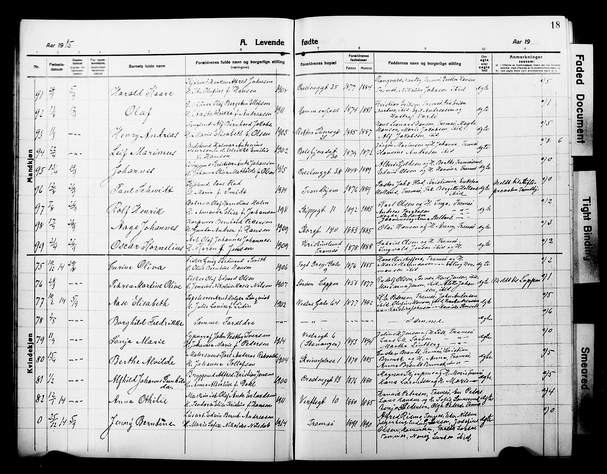 Tromsø sokneprestkontor/stiftsprosti/domprosti, AV/SATØ-S-1343/G/Gb/L0009klokker: Klokkerbok nr. 9, 1915-1925, s. 18