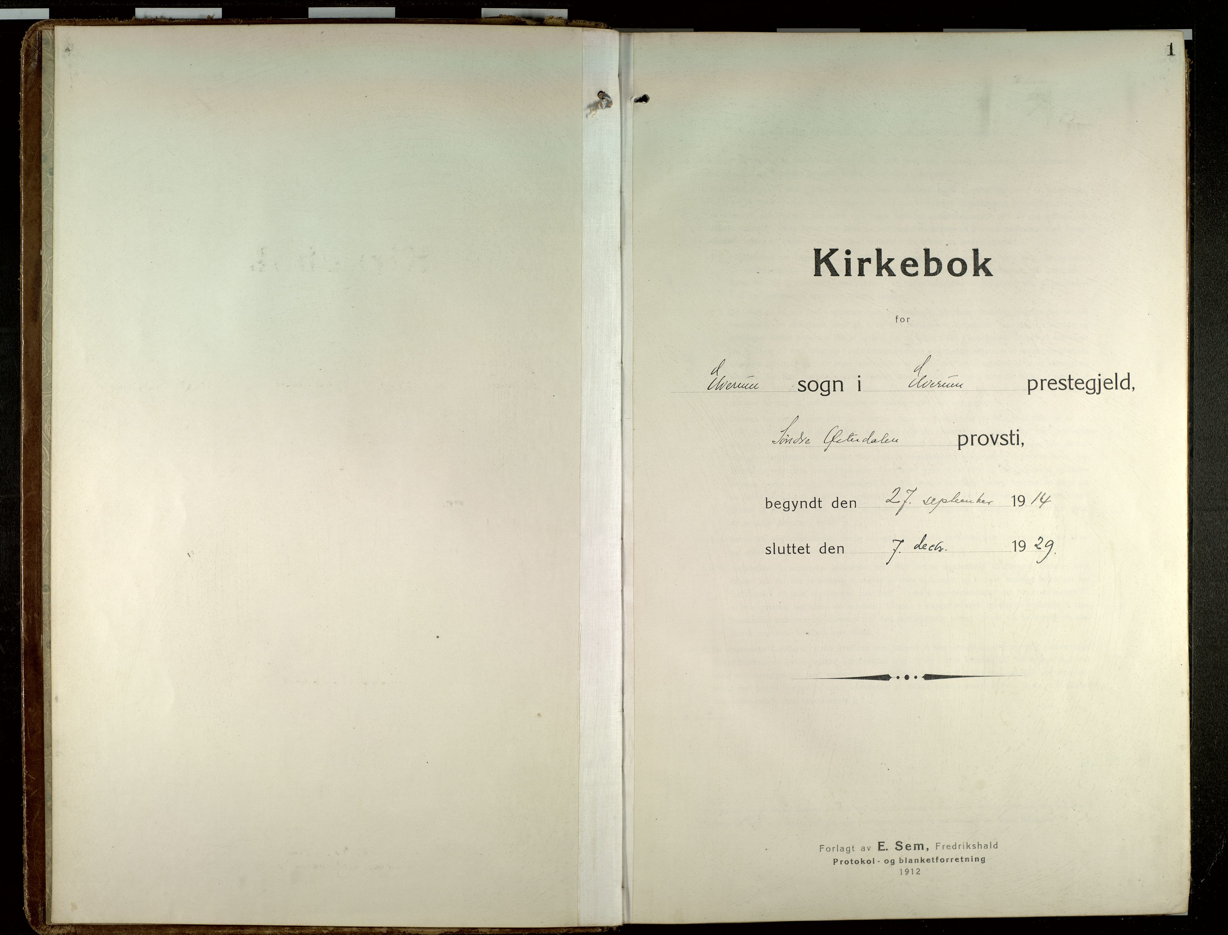 Elverum prestekontor, SAH/PREST-044/H/Ha/Haa/L0023: Ministerialbok nr. 23, 1914-1929, s. 1