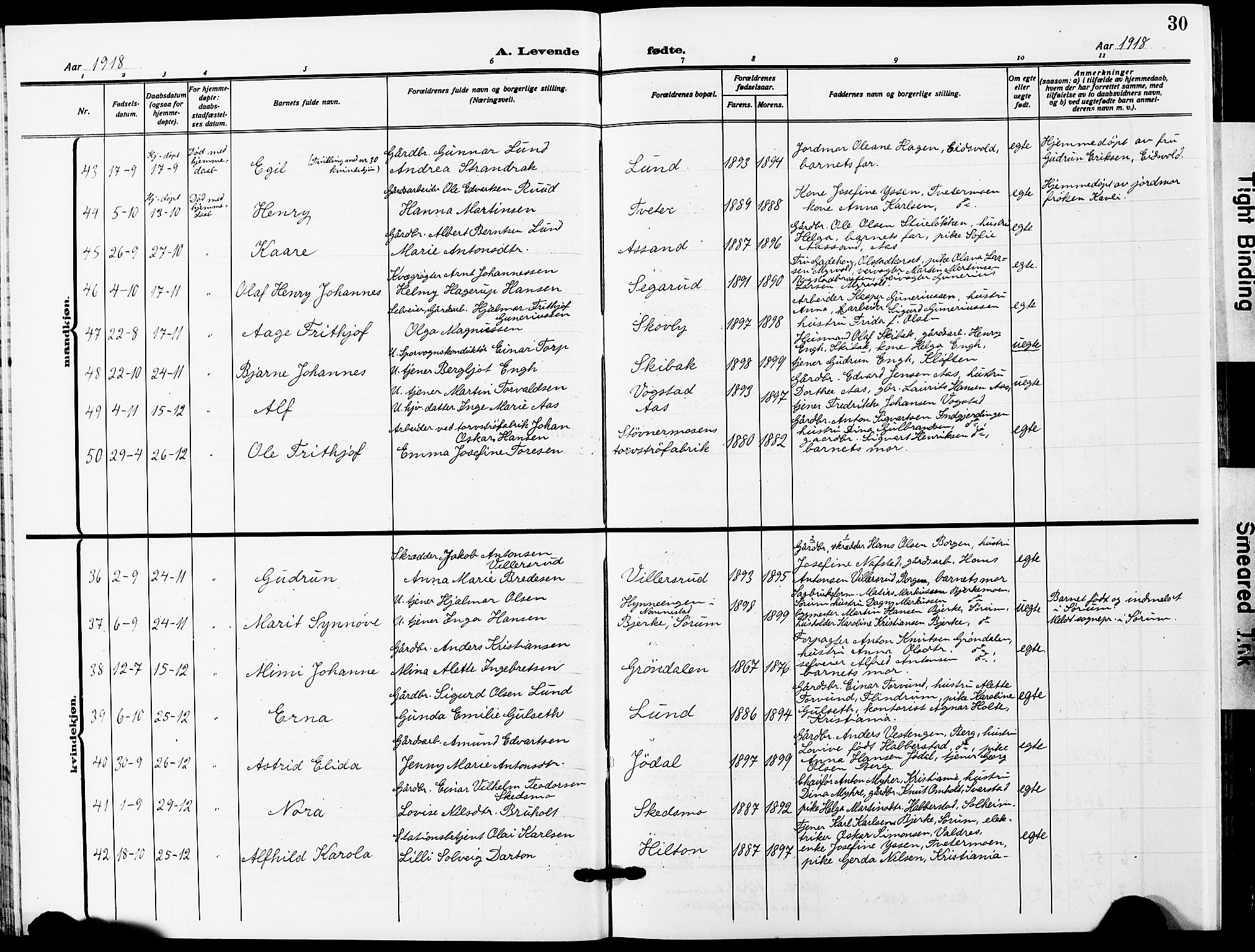 Ullensaker prestekontor Kirkebøker, AV/SAO-A-10236a/G/Ga/L0003: Klokkerbok nr. I 3, 1914-1929, s. 30