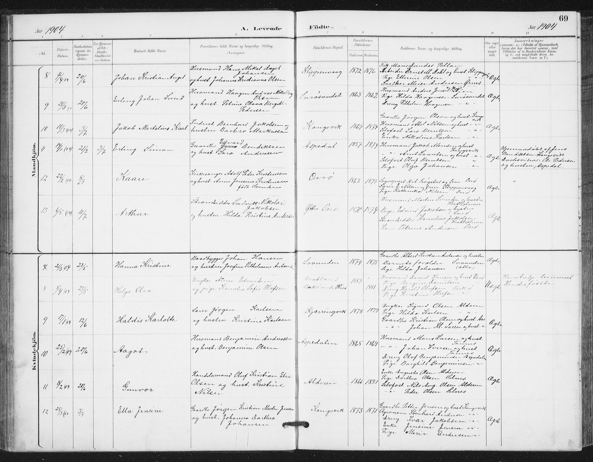 Ministerialprotokoller, klokkerbøker og fødselsregistre - Nordland, SAT/A-1459/839/L0573: Klokkerbok nr. 839C03, 1892-1917, s. 69