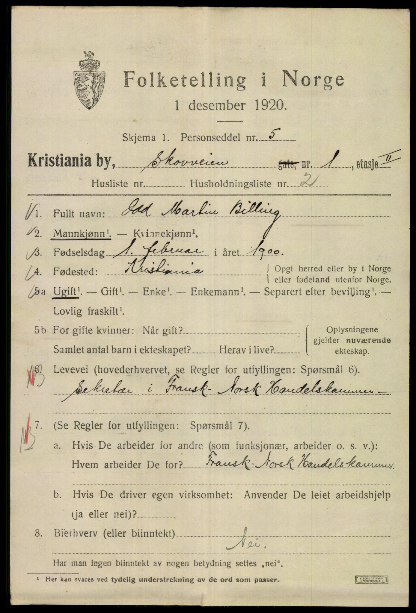 SAO, Folketelling 1920 for 0301 Kristiania kjøpstad, 1920, s. 515313