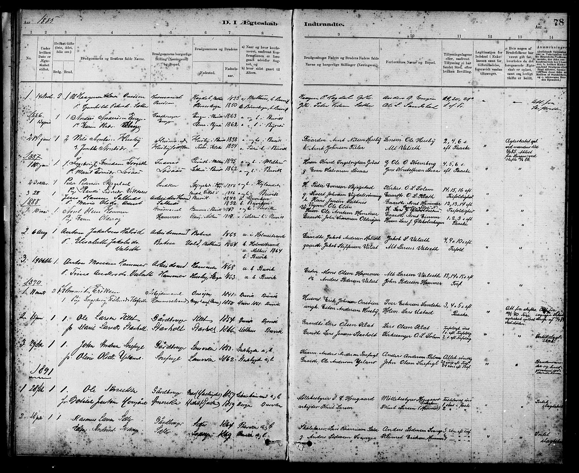 Ministerialprotokoller, klokkerbøker og fødselsregistre - Sør-Trøndelag, AV/SAT-A-1456/666/L0790: Klokkerbok nr. 666C03, 1885-1908, s. 78