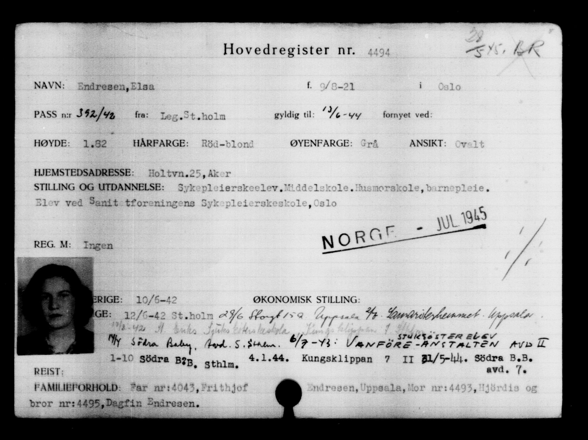 Utenriksstasjonene, Legasjonen i Stockholm, Flyktningkontoret, AV/RA-S-6753/V/Va/L0004: Kjesäterkartoteket, flyktninger med registreringsnr. 3496-6610, 1940-1945, s. 1199