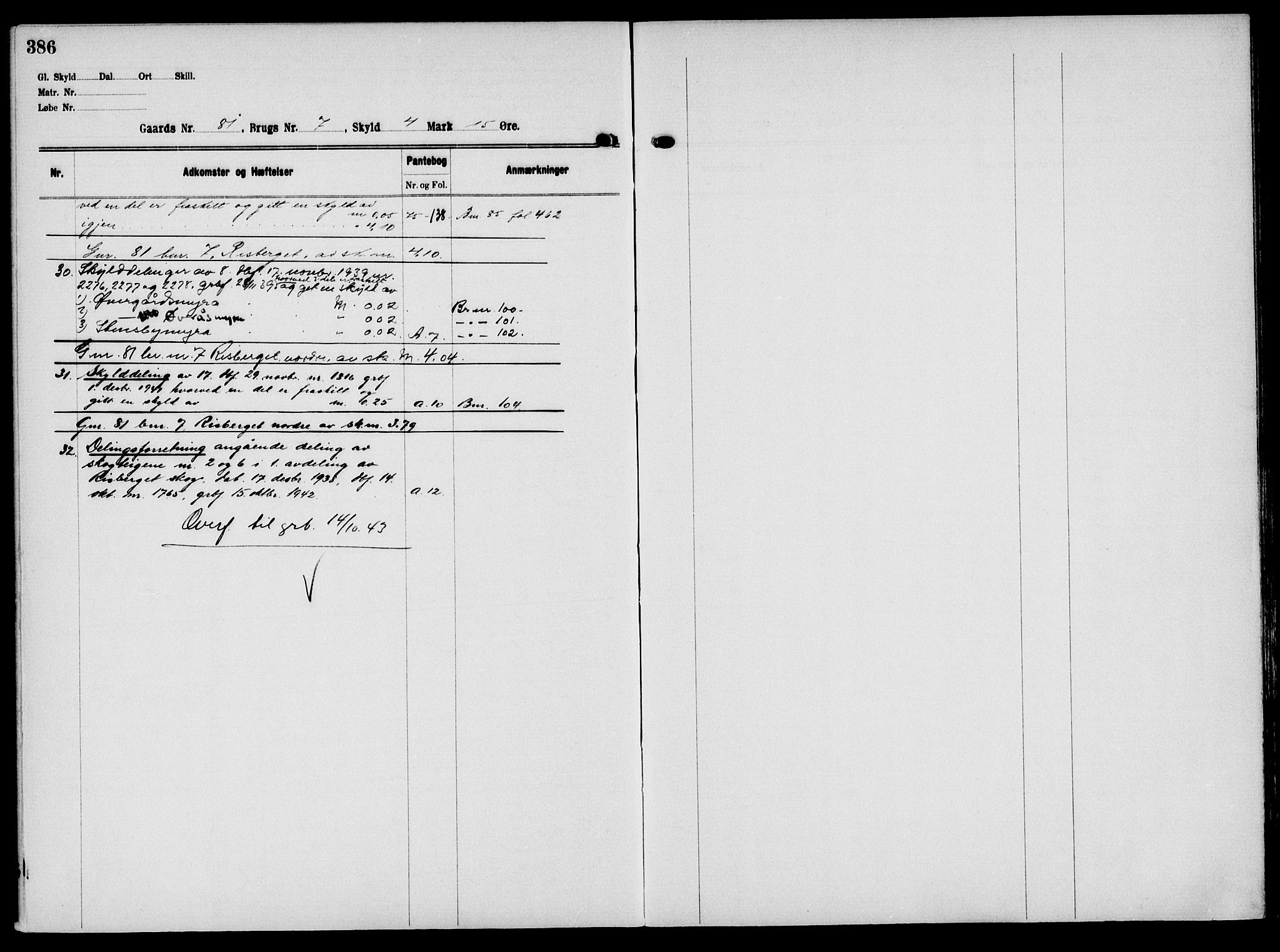 Solør tingrett, AV/SAH-TING-008/H/Ha/Hak/L0006: Panteregister nr. VI, 1900-1935, s. 386