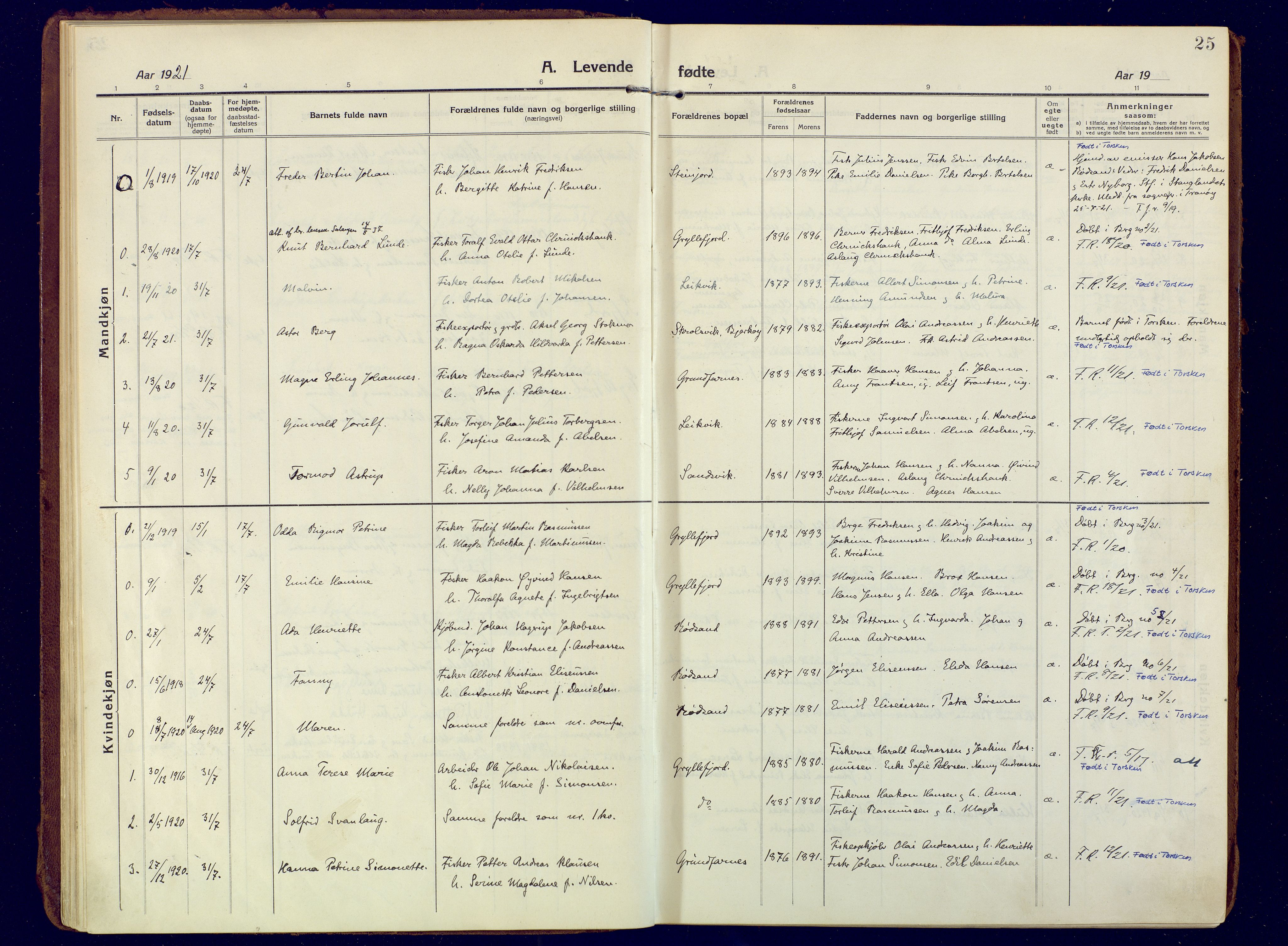Berg sokneprestkontor, AV/SATØ-S-1318/G/Ga/Gaa/L0010kirke: Ministerialbok nr. 10, 1916-1928, s. 25