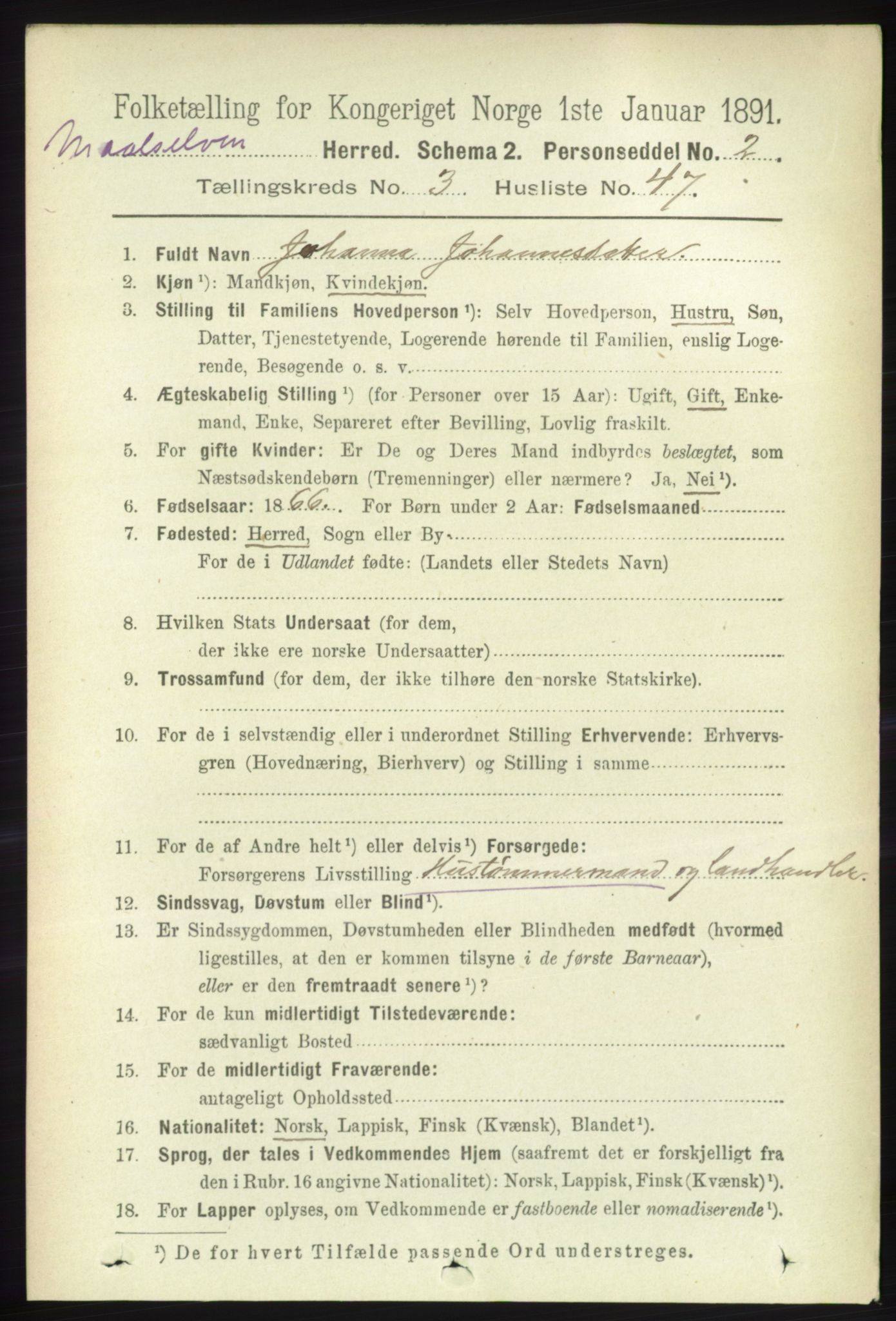 RA, Folketelling 1891 for 1924 Målselv herred, 1891, s. 908