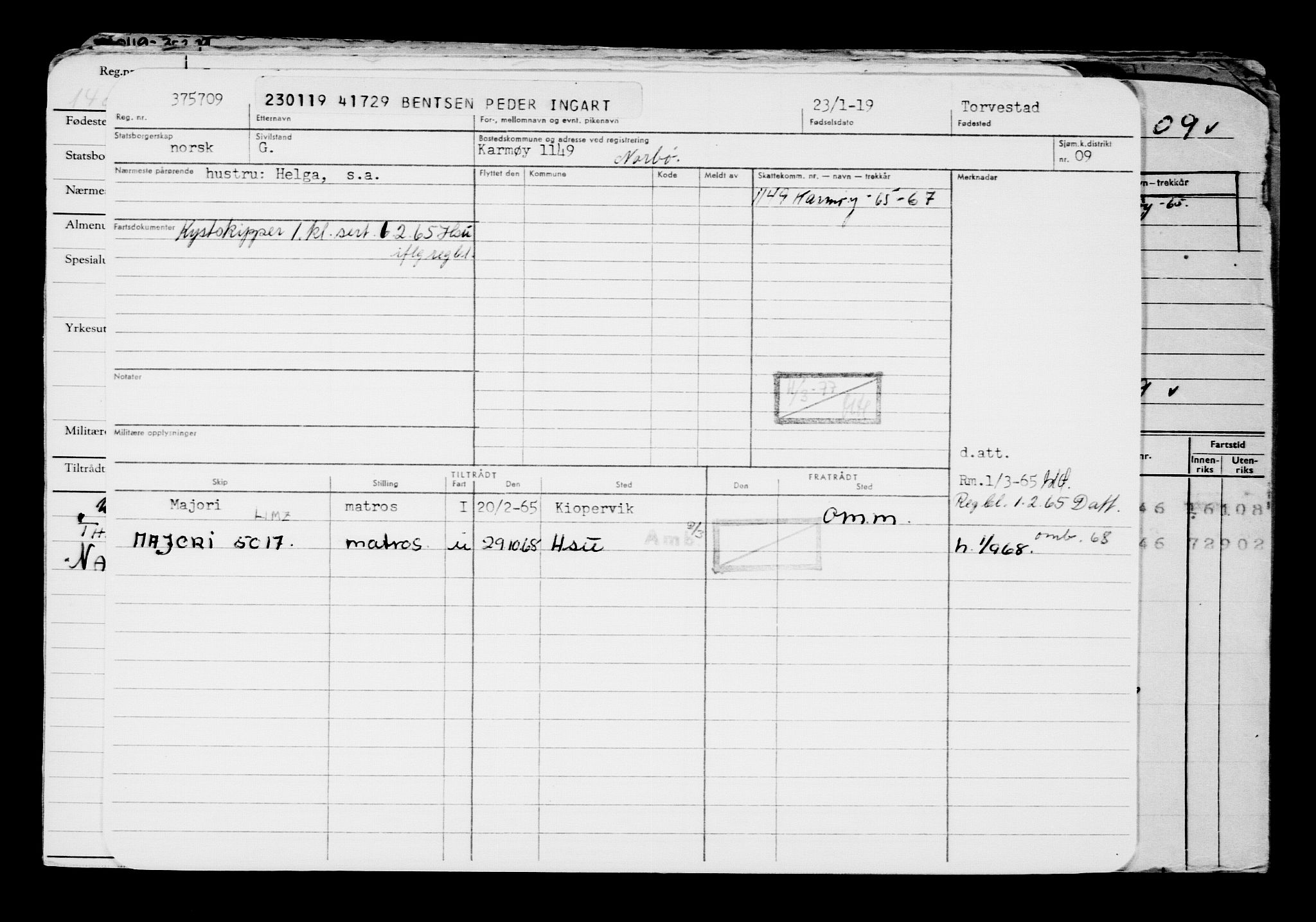 Direktoratet for sjømenn, AV/RA-S-3545/G/Gb/L0165: Hovedkort, 1918-1919, s. 662