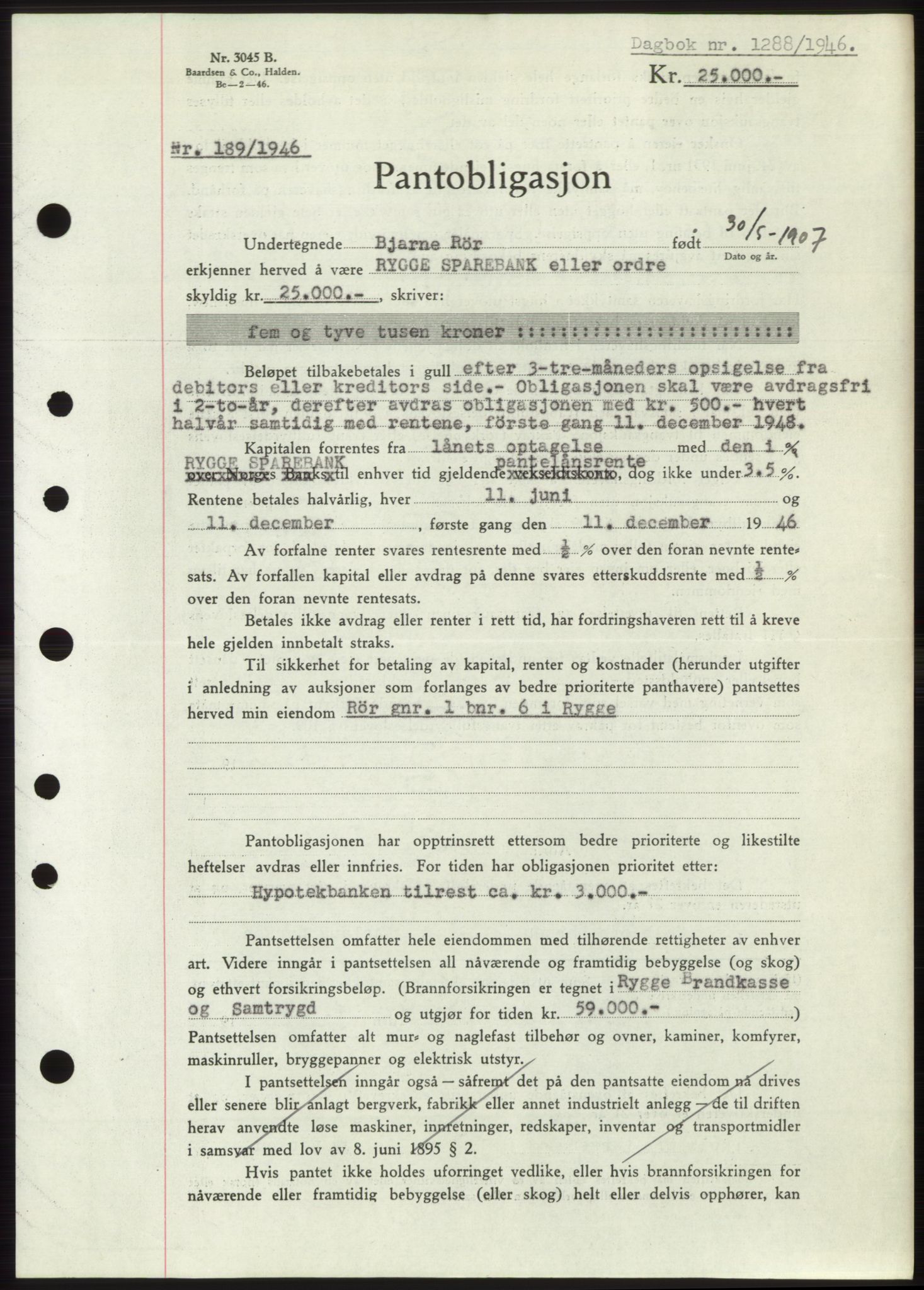 Moss sorenskriveri, SAO/A-10168: Pantebok nr. B15, 1946-1946, Dagboknr: 1288/1946