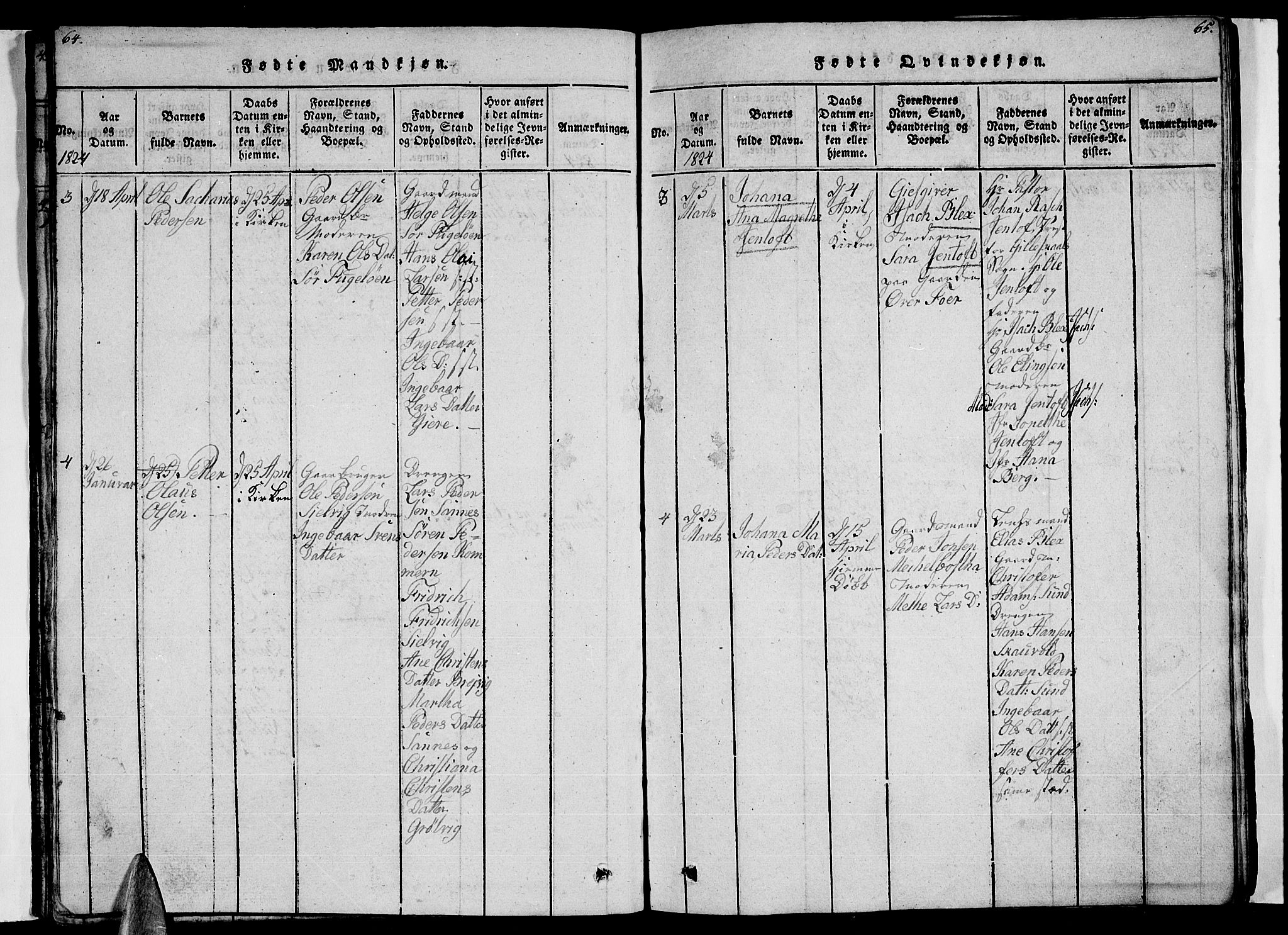 Ministerialprotokoller, klokkerbøker og fødselsregistre - Nordland, AV/SAT-A-1459/805/L0105: Klokkerbok nr. 805C01, 1820-1839, s. 64-65