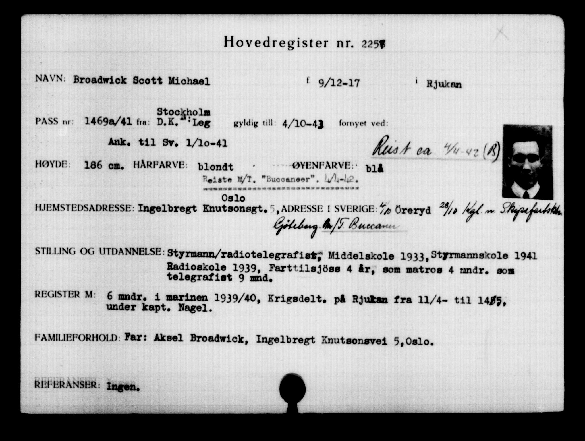 Utenriksstasjonene, Legasjonen i Stockholm, Flyktningkontoret, AV/RA-S-6753/V/Va/L0003: Kjesäterkartoteket, flyktninger med registreringsnr. 2001-3495, 1940-1945, s. 360