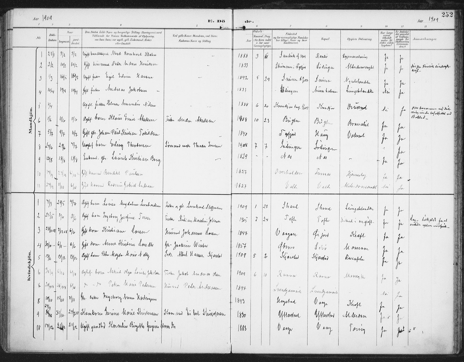 Ministerialprotokoller, klokkerbøker og fødselsregistre - Nordland, AV/SAT-A-1459/872/L1036: Ministerialbok nr. 872A11, 1897-1913, s. 252