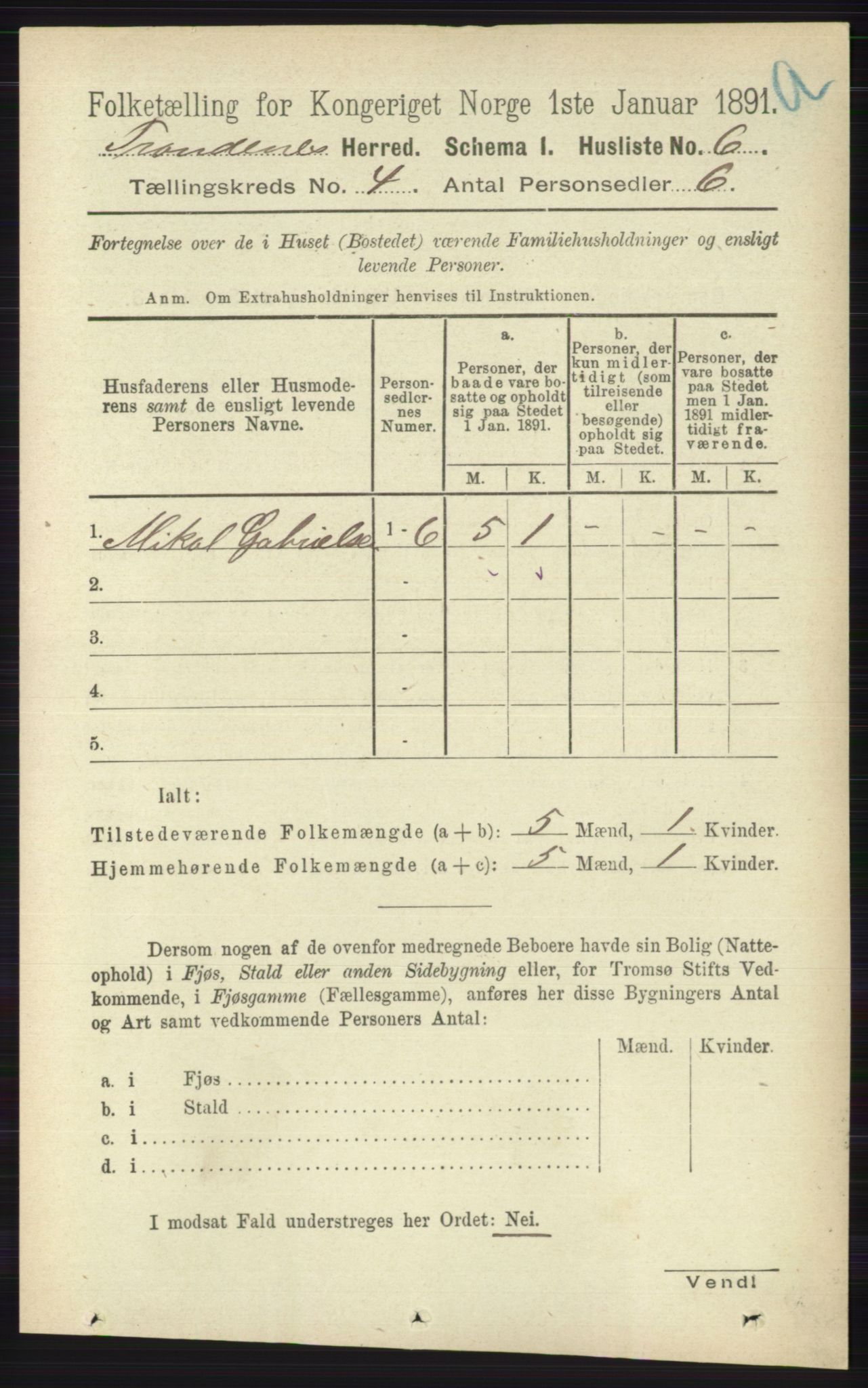 RA, Folketelling 1891 for 1914 Trondenes herred, 1891, s. 1819