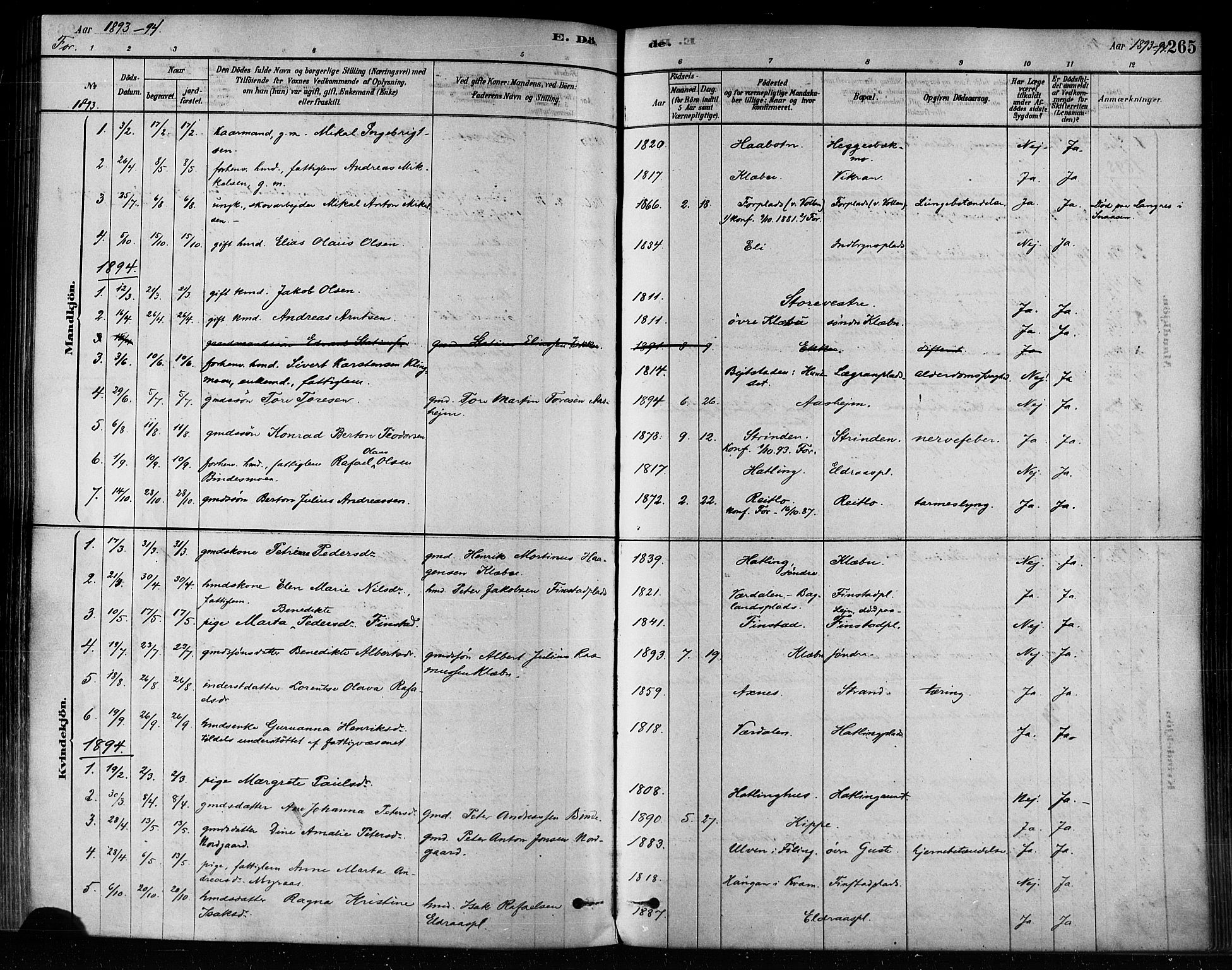 Ministerialprotokoller, klokkerbøker og fødselsregistre - Nord-Trøndelag, AV/SAT-A-1458/746/L0448: Ministerialbok nr. 746A07 /1, 1878-1900, s. 265