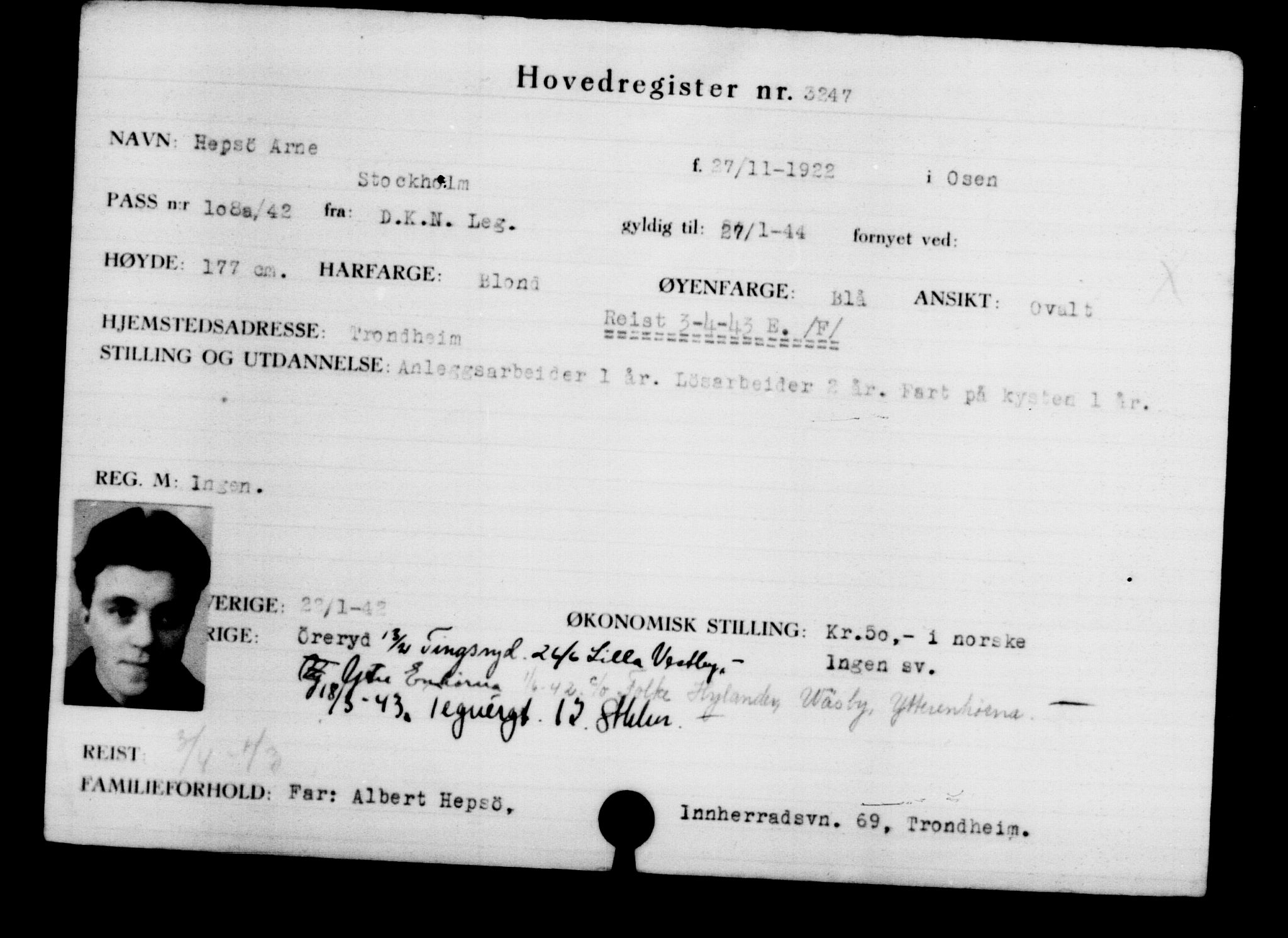 Utenriksstasjonene, Legasjonen i Stockholm, Flyktningkontoret, AV/RA-S-6753/V/Va/L0003: Kjesäterkartoteket, flyktninger med registreringsnr. 2001-3495, 1940-1945, s. 1714