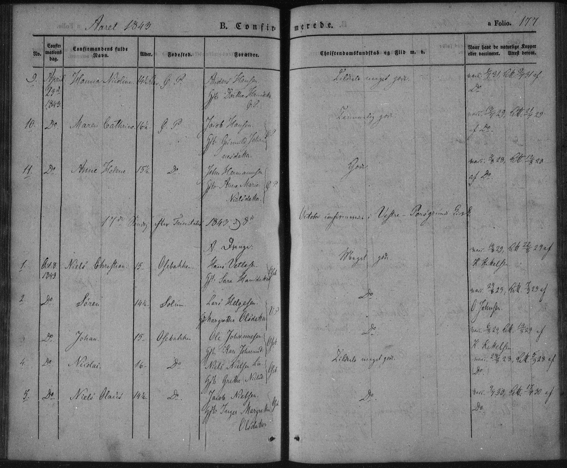 Porsgrunn kirkebøker , AV/SAKO-A-104/F/Fa/L0006: Ministerialbok nr. 6, 1841-1857, s. 177