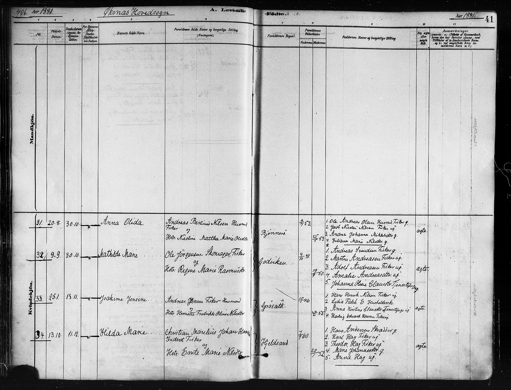 Ministerialprotokoller, klokkerbøker og fødselsregistre - Nordland, AV/SAT-A-1459/893/L1335: Ministerialbok nr. 893A08 /1, 1878-1884, s. 41