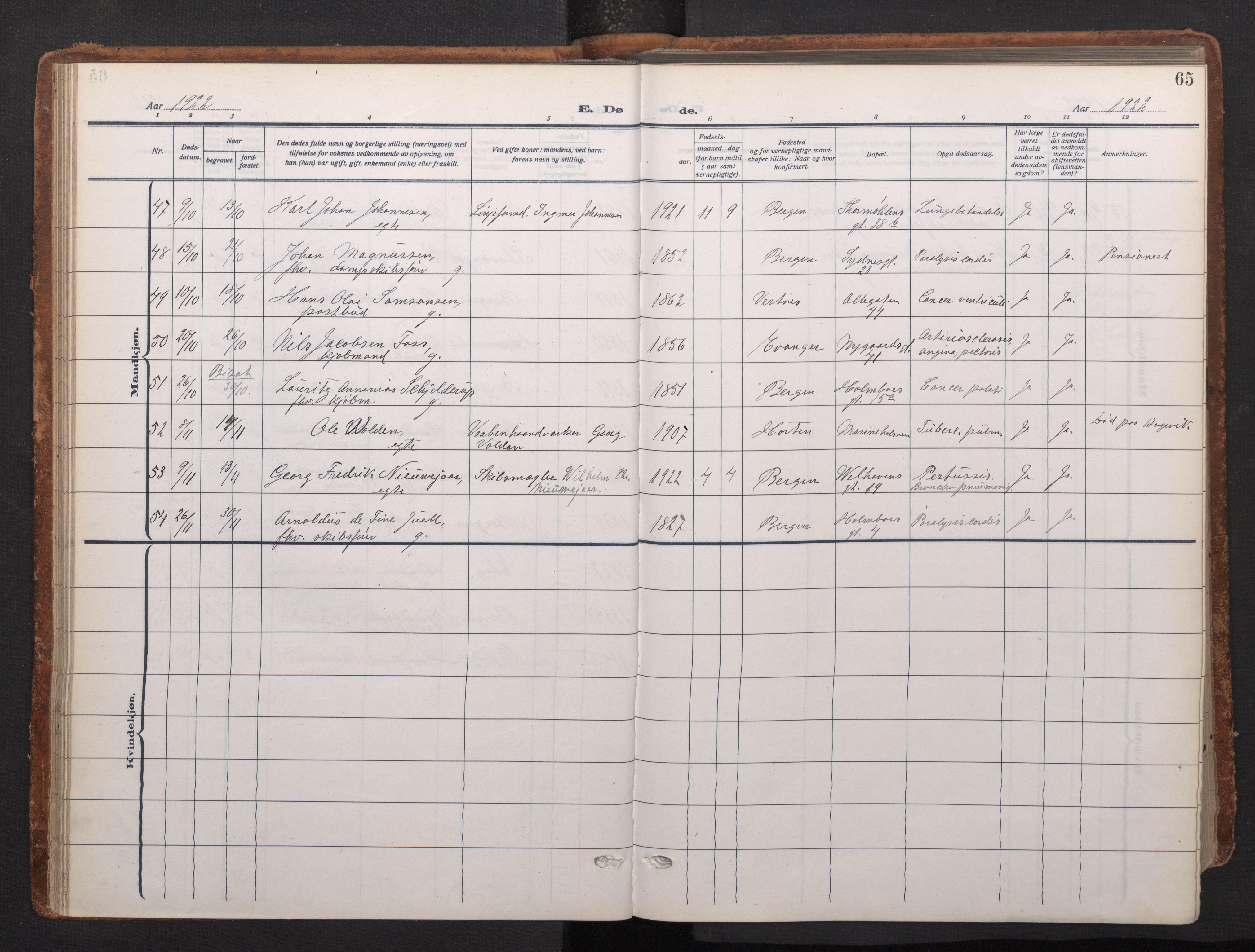 Johanneskirken sokneprestembete, AV/SAB-A-76001/H/Haa/L0020: Ministerialbok nr. E 2, 1916-1951, s. 65