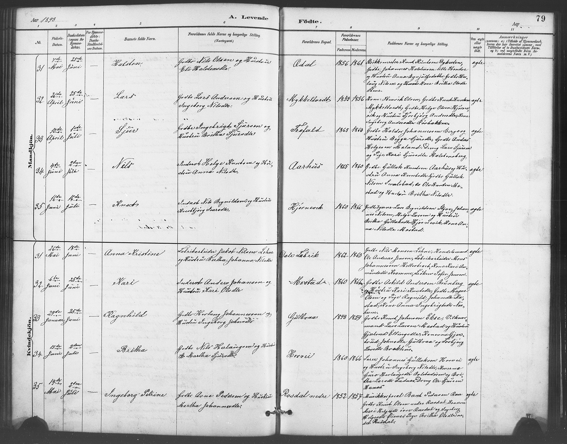 Evanger sokneprestembete, AV/SAB-A-99924: Klokkerbok nr. A 4, 1887-1897, s. 79