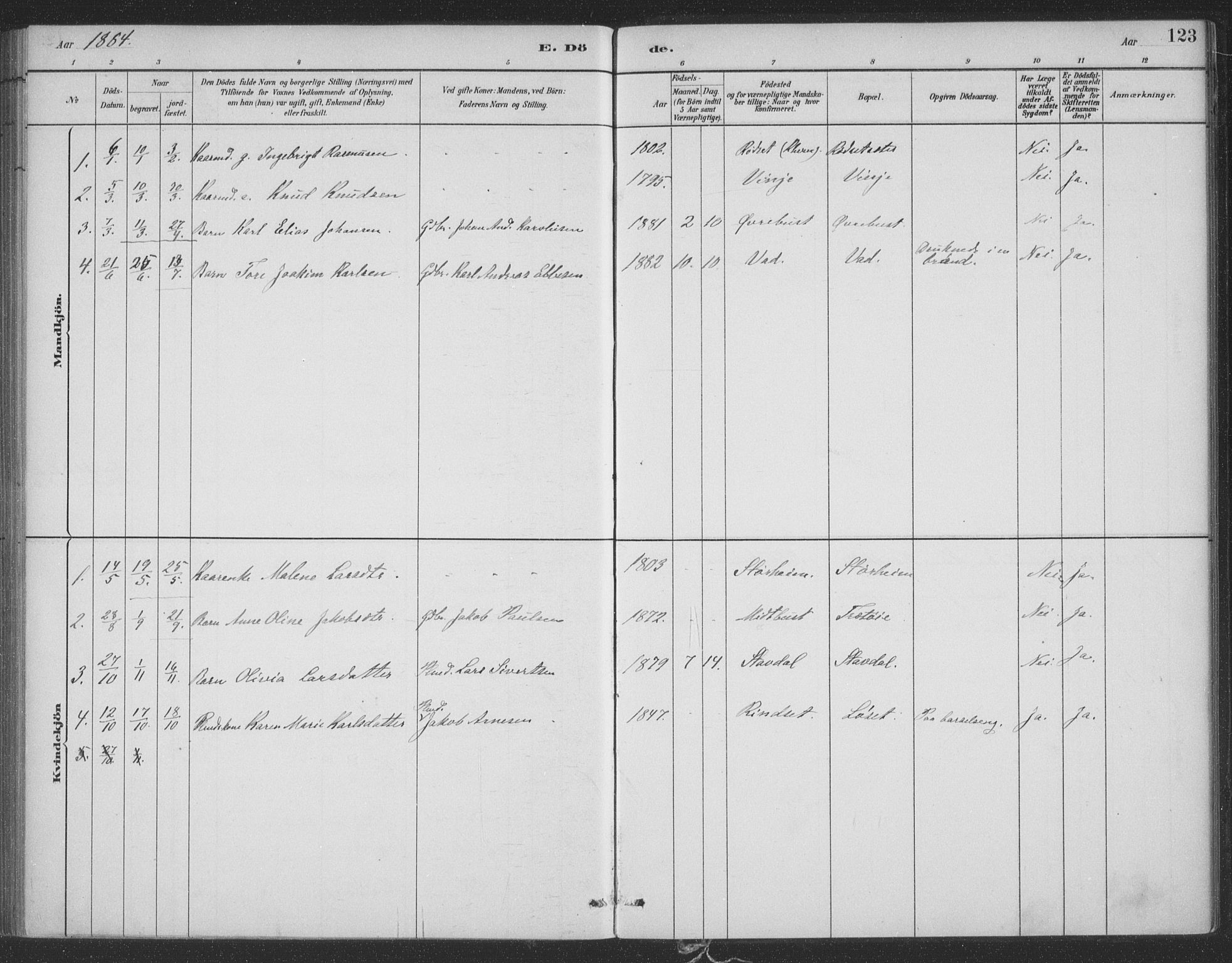 Ministerialprotokoller, klokkerbøker og fødselsregistre - Møre og Romsdal, AV/SAT-A-1454/521/L0299: Ministerialbok nr. 521A01, 1882-1907, s. 123