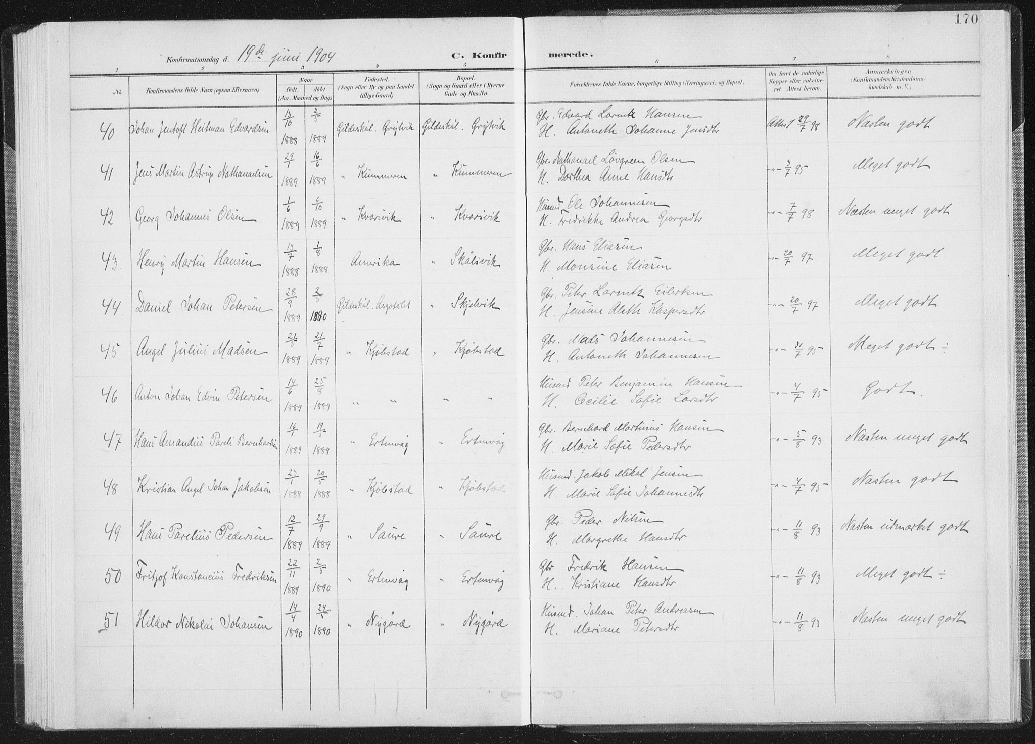 Ministerialprotokoller, klokkerbøker og fødselsregistre - Nordland, AV/SAT-A-1459/805/L0102: Ministerialbok nr. 805A08I, 1900-1909, s. 170