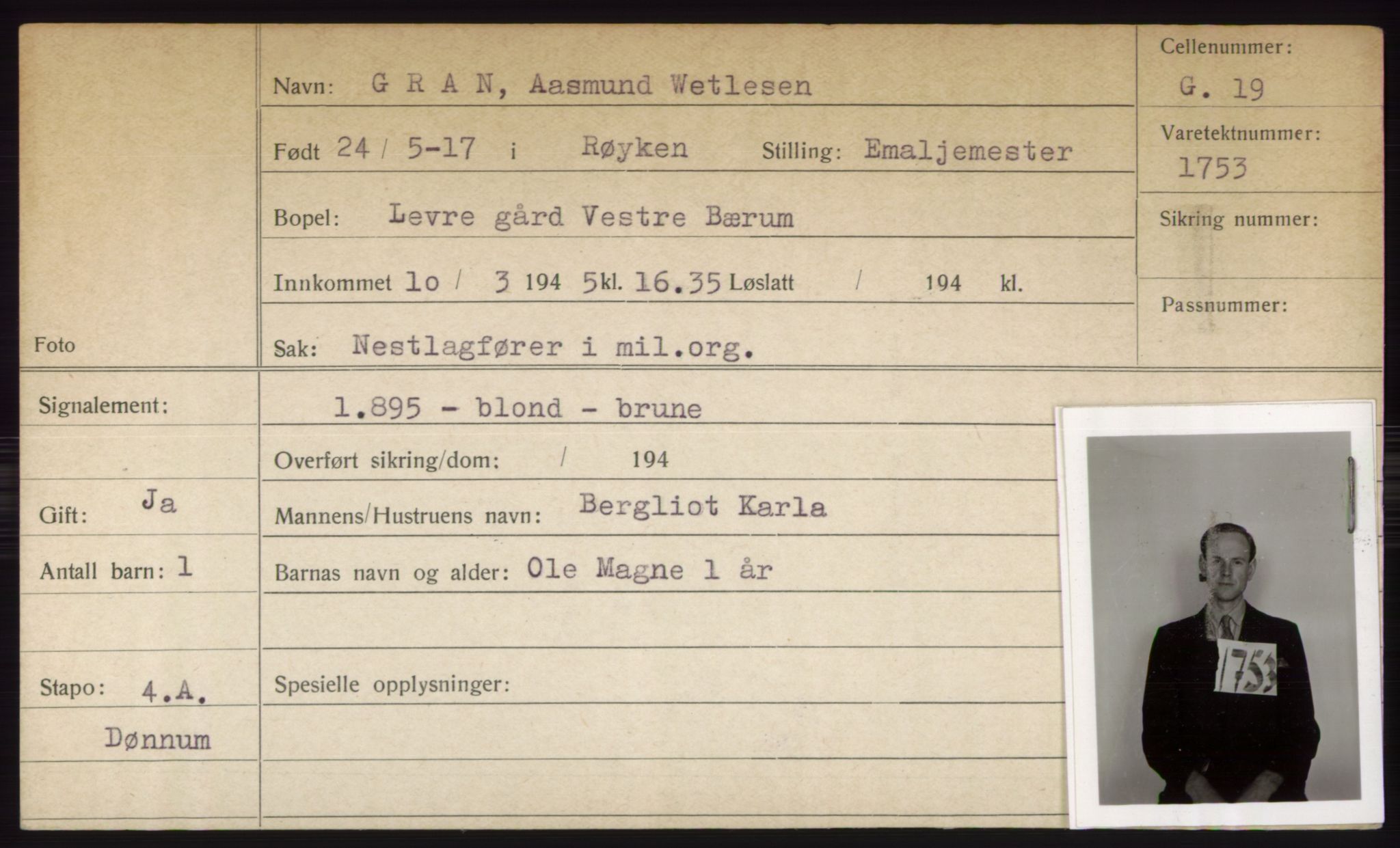 Statspolitiet - Hovedkontoret / Osloavdelingen, AV/RA-S-1329/C/Ck/Cke/L0003: Fangeregister; etternavn G - K, 1941-1945, s. 87