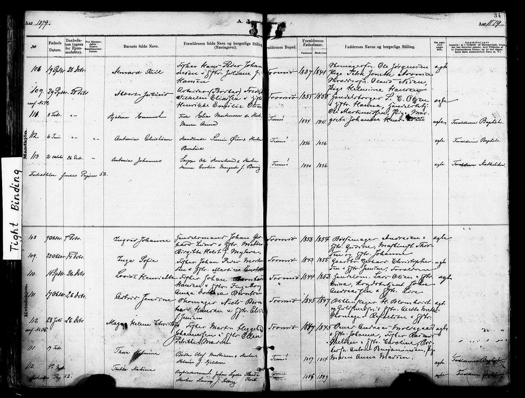 Tromsø sokneprestkontor/stiftsprosti/domprosti, AV/SATØ-S-1343/G/Ga/L0014kirke: Ministerialbok nr. 14, 1878-1888, s. 34