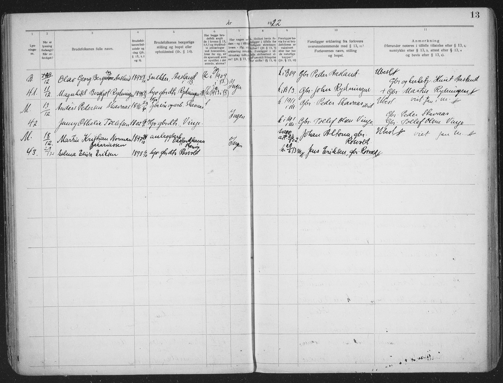 Målselv sokneprestembete, AV/SATØ-S-1311/I/Id/L0041: Lysningsprotokoll nr. 41, 1919-1942, s. 13