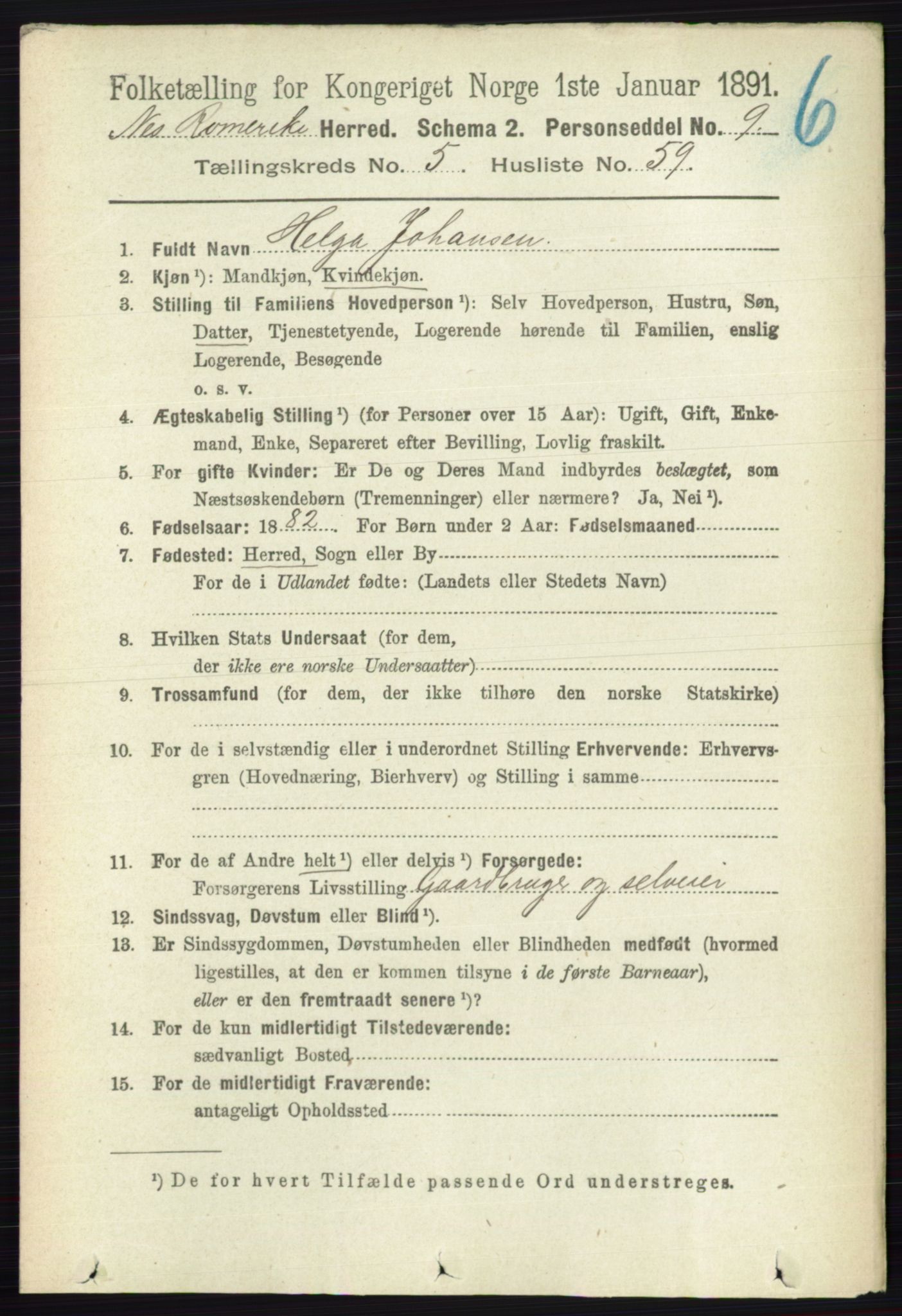 RA, Folketelling 1891 for 0236 Nes herred, 1891, s. 3158