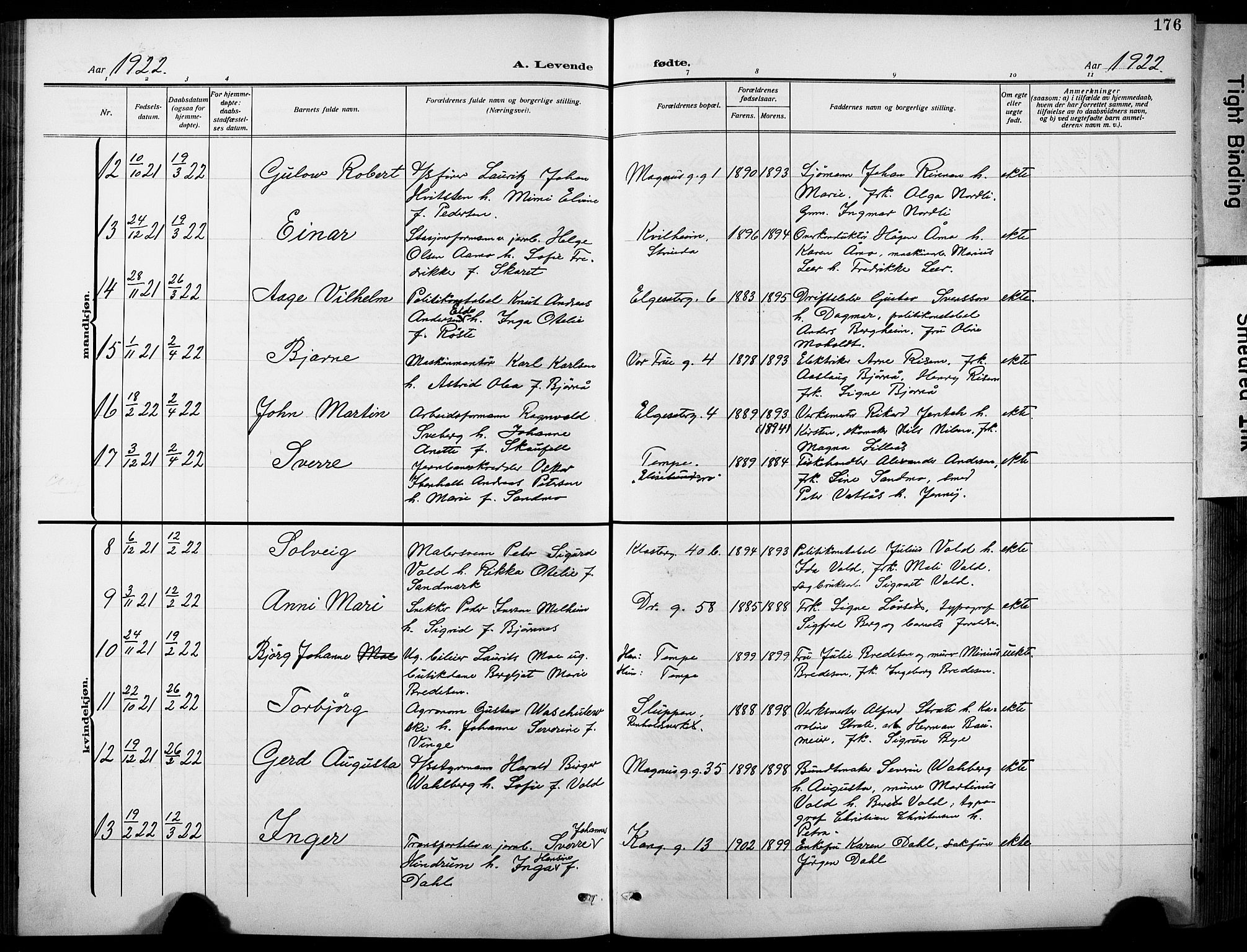 Ministerialprotokoller, klokkerbøker og fødselsregistre - Sør-Trøndelag, SAT/A-1456/601/L0096: Klokkerbok nr. 601C14, 1911-1931, s. 176