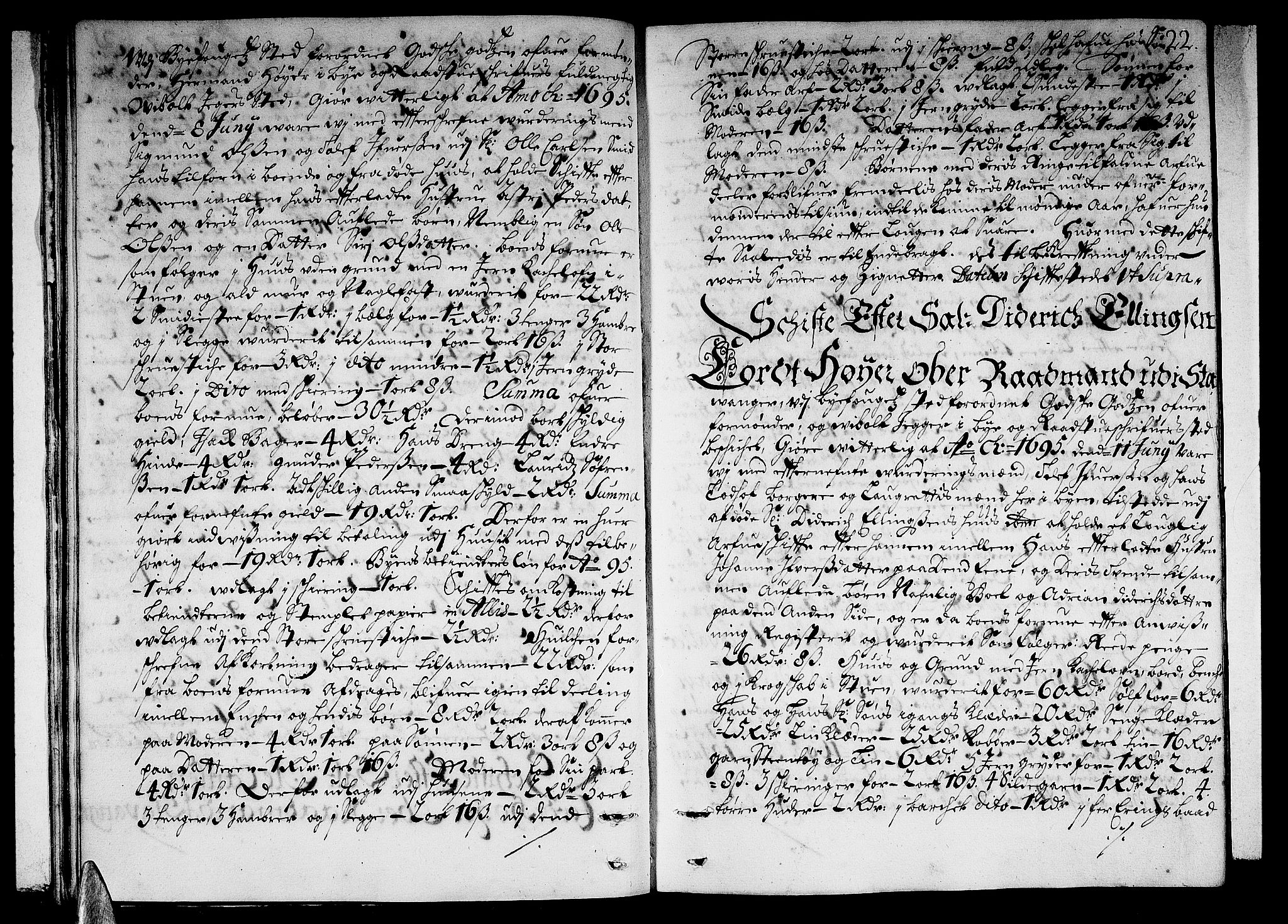 Stavanger byfogd, AV/SAST-A-101408/001/5/50/503BB/L0003: Skifteprotokoll, 1695-1707, s. 21b-22a