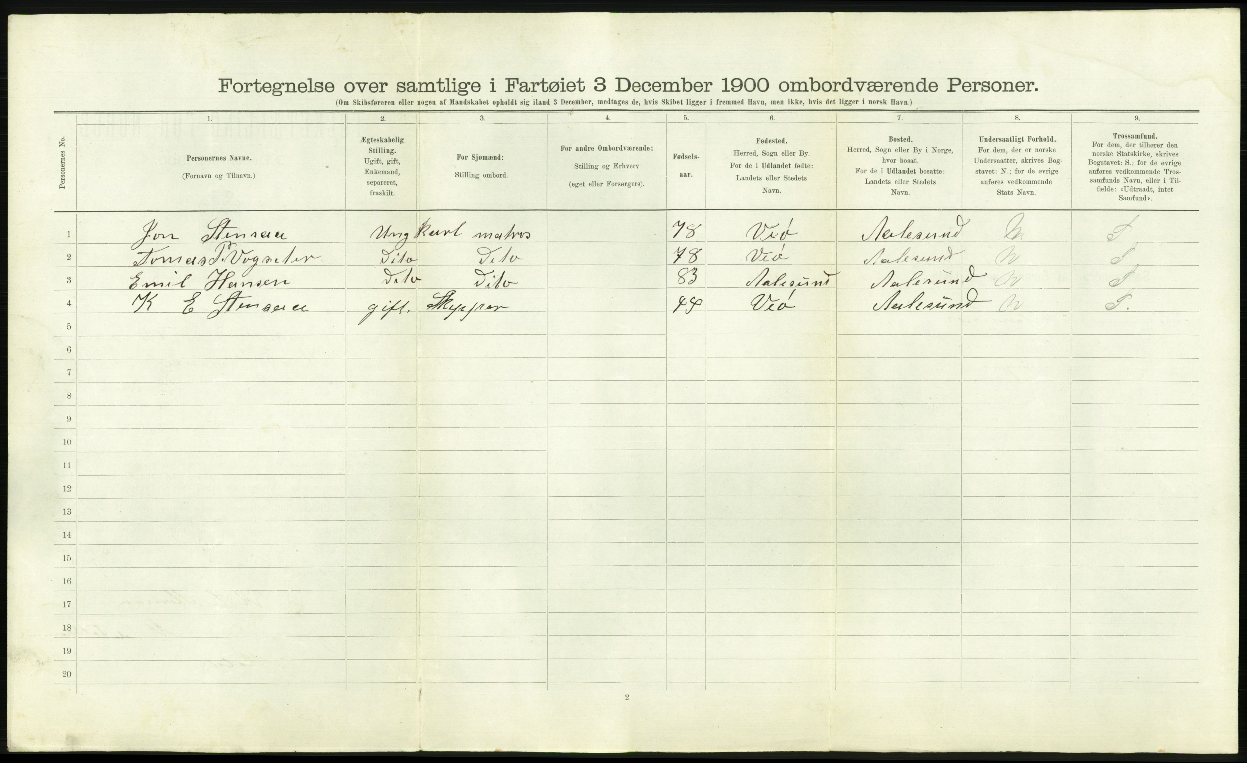 RA, Folketelling 1900 - skipslister med personlister for skip i norske havner, utenlandske havner og til havs, 1900, s. 2120