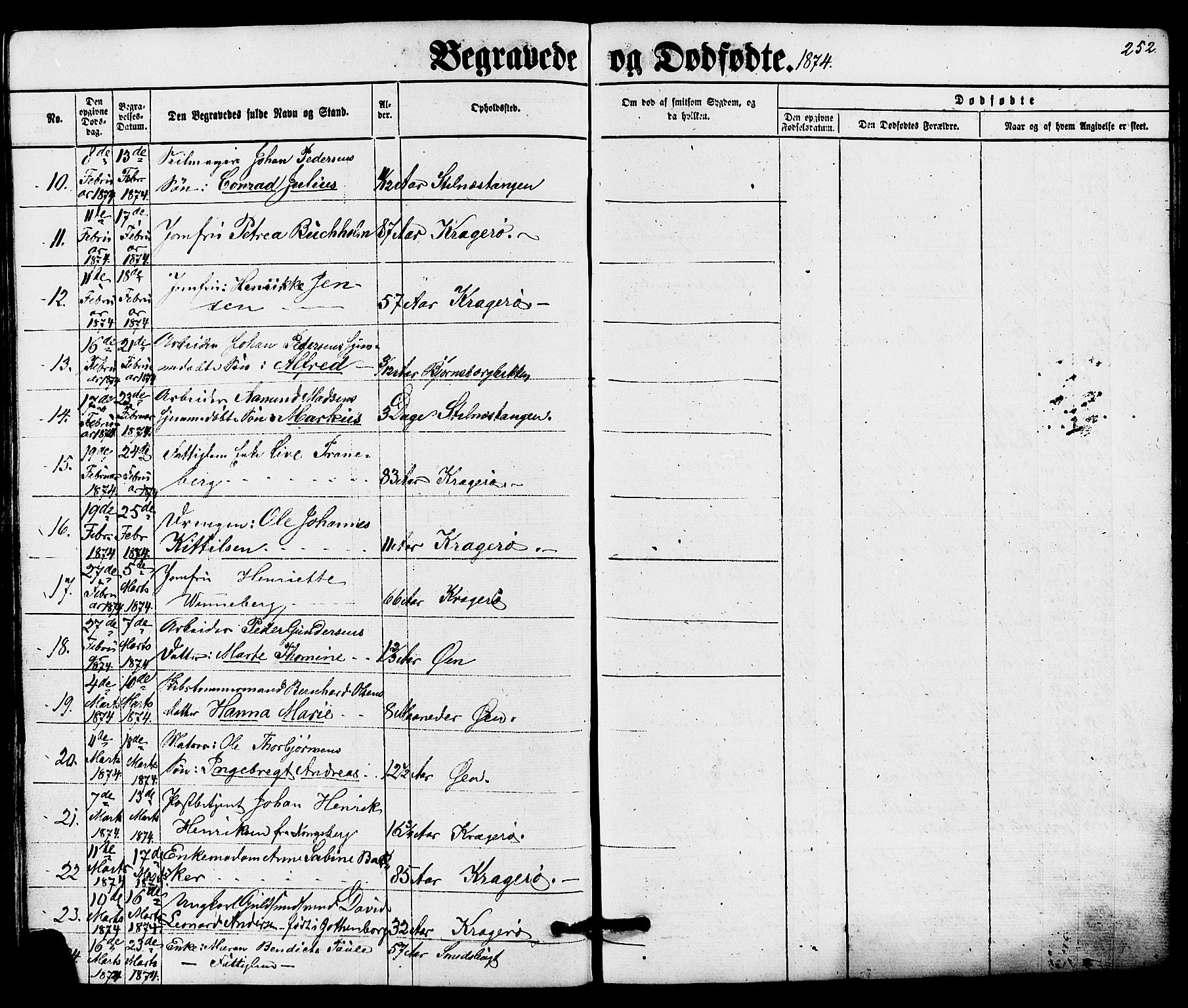 Kragerø kirkebøker, AV/SAKO-A-278/G/Ga/L0005: Klokkerbok nr. 5, 1865-1881, s. 252