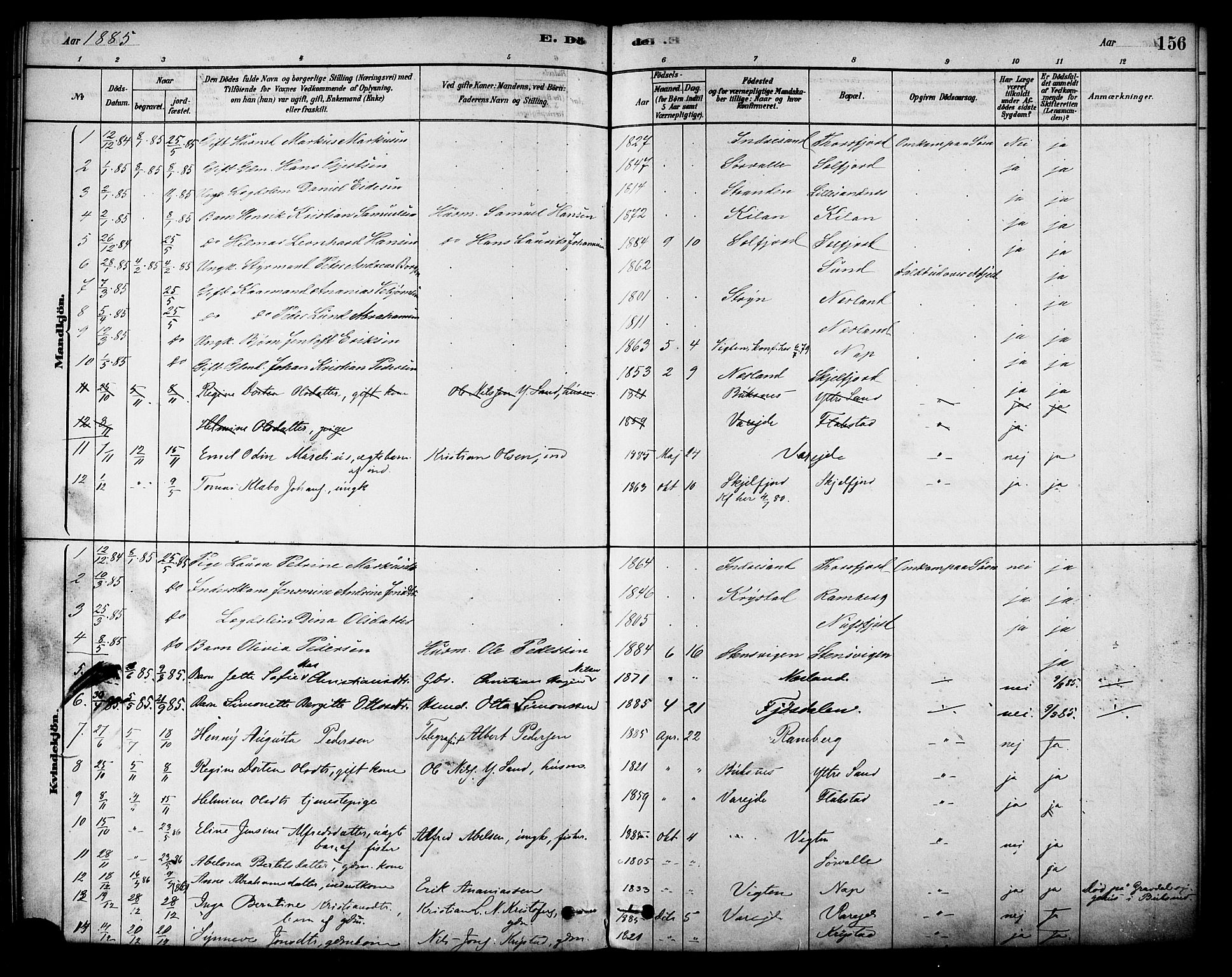 Ministerialprotokoller, klokkerbøker og fødselsregistre - Nordland, SAT/A-1459/885/L1204: Ministerialbok nr. 885A05, 1878-1892, s. 156