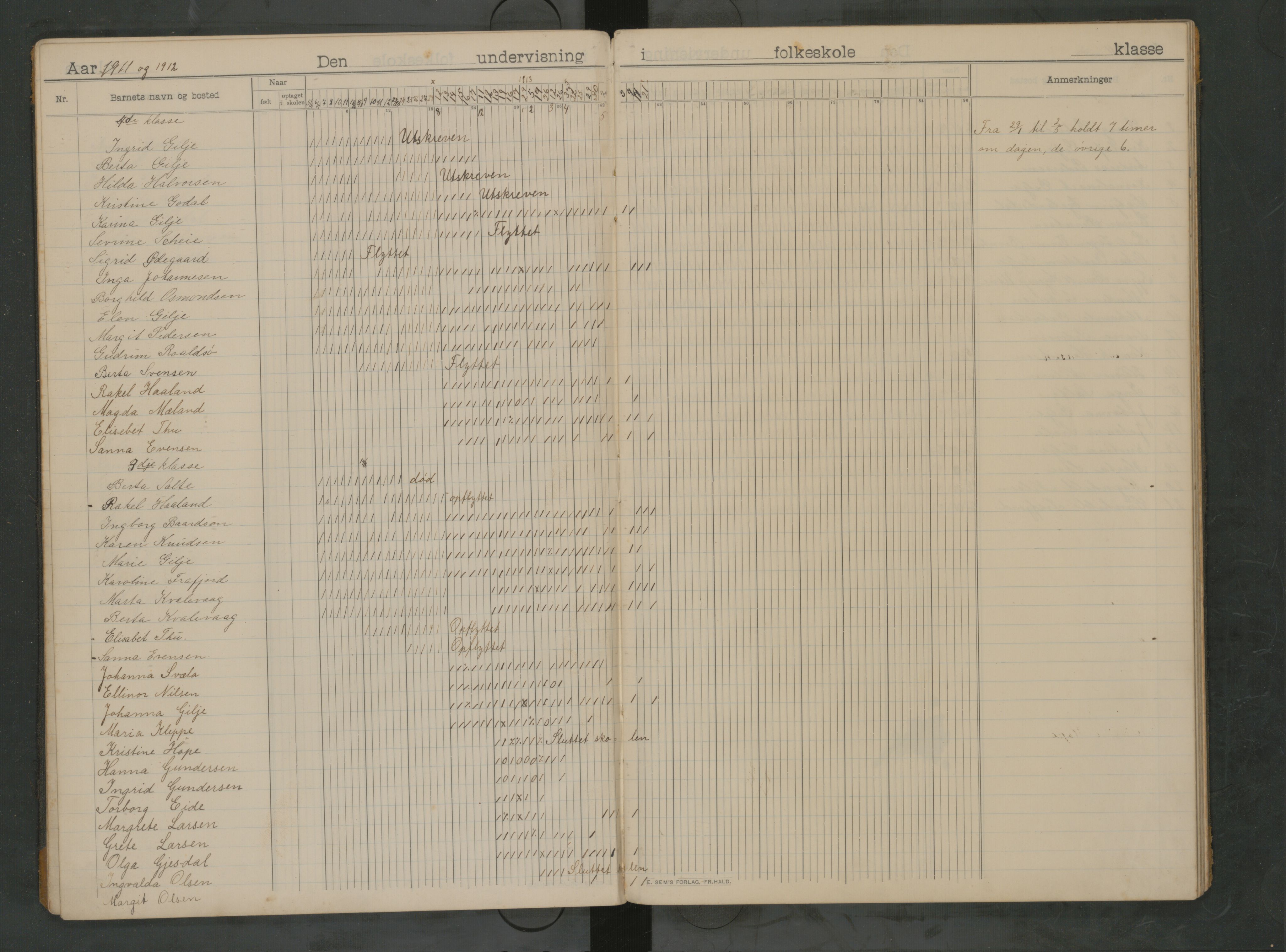 Hetland kommune. Kvaleberg skole, BYST/A-0145/G/Ga/L0006: Klassedagbok, 1909-1917