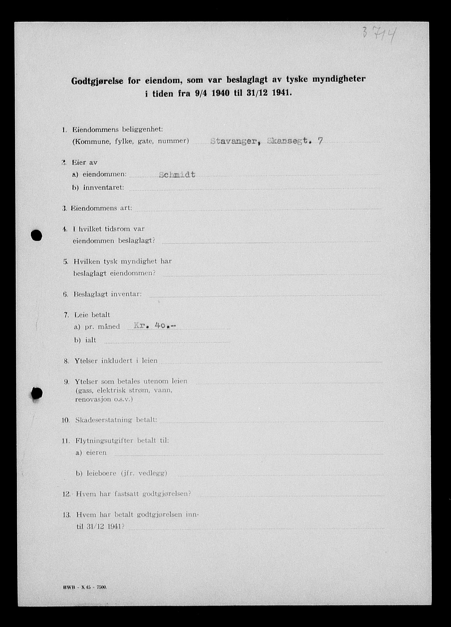 Justisdepartementet, Tilbakeføringskontoret for inndratte formuer, AV/RA-S-1564/I/L1014: Godtgjørelse for beslaglagt eiendom, 1940-1941, s. 119
